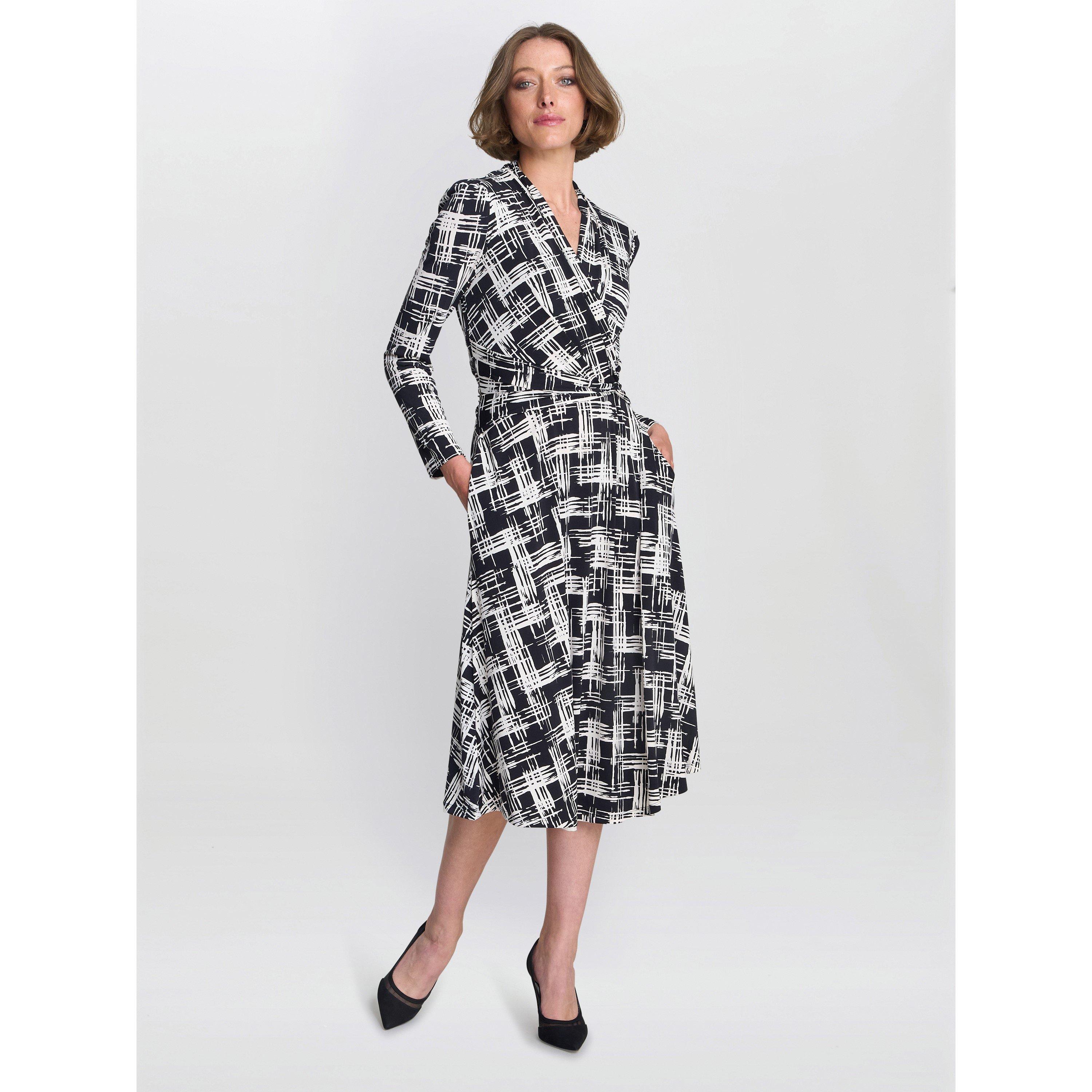 Black / Cream - Gina Bacconi - Becca Wrap Midi Dress - 2