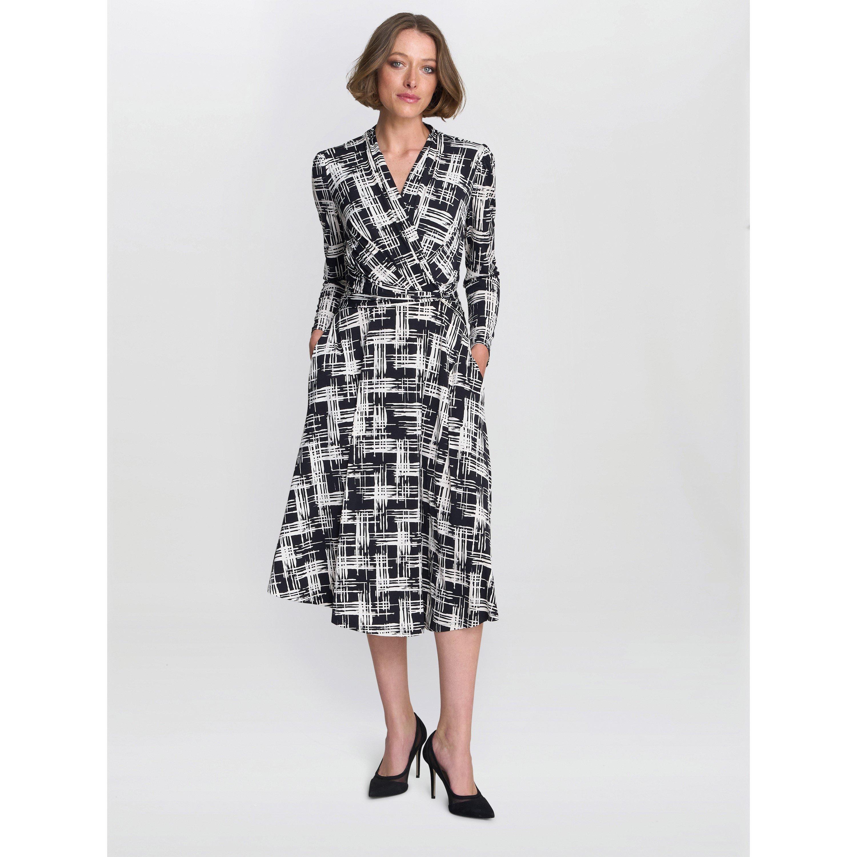 Black / Cream - Gina Bacconi - Becca Wrap Midi Dress - 6