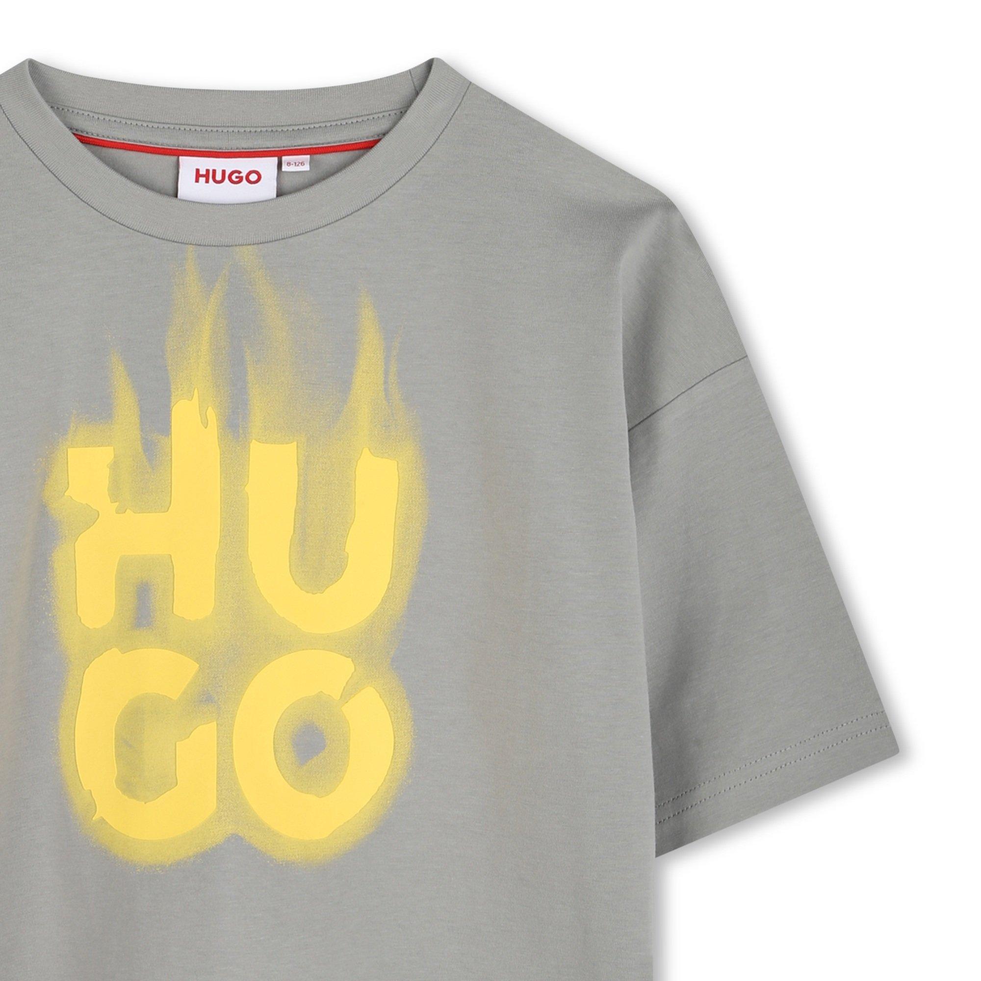 Grey - Hugo - Kids' Fancy Regular Fit T-Shirt - 3