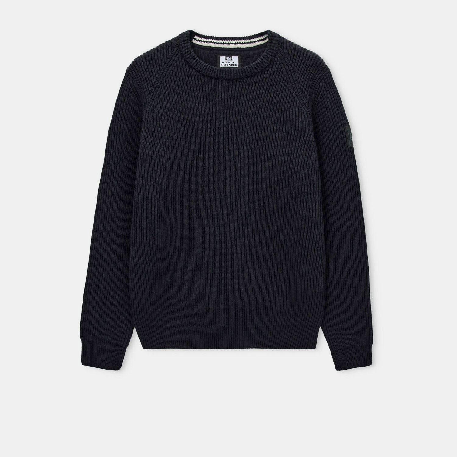 Navy - Weekend Offender - Morello Rib Crew Knit Sweater - 1