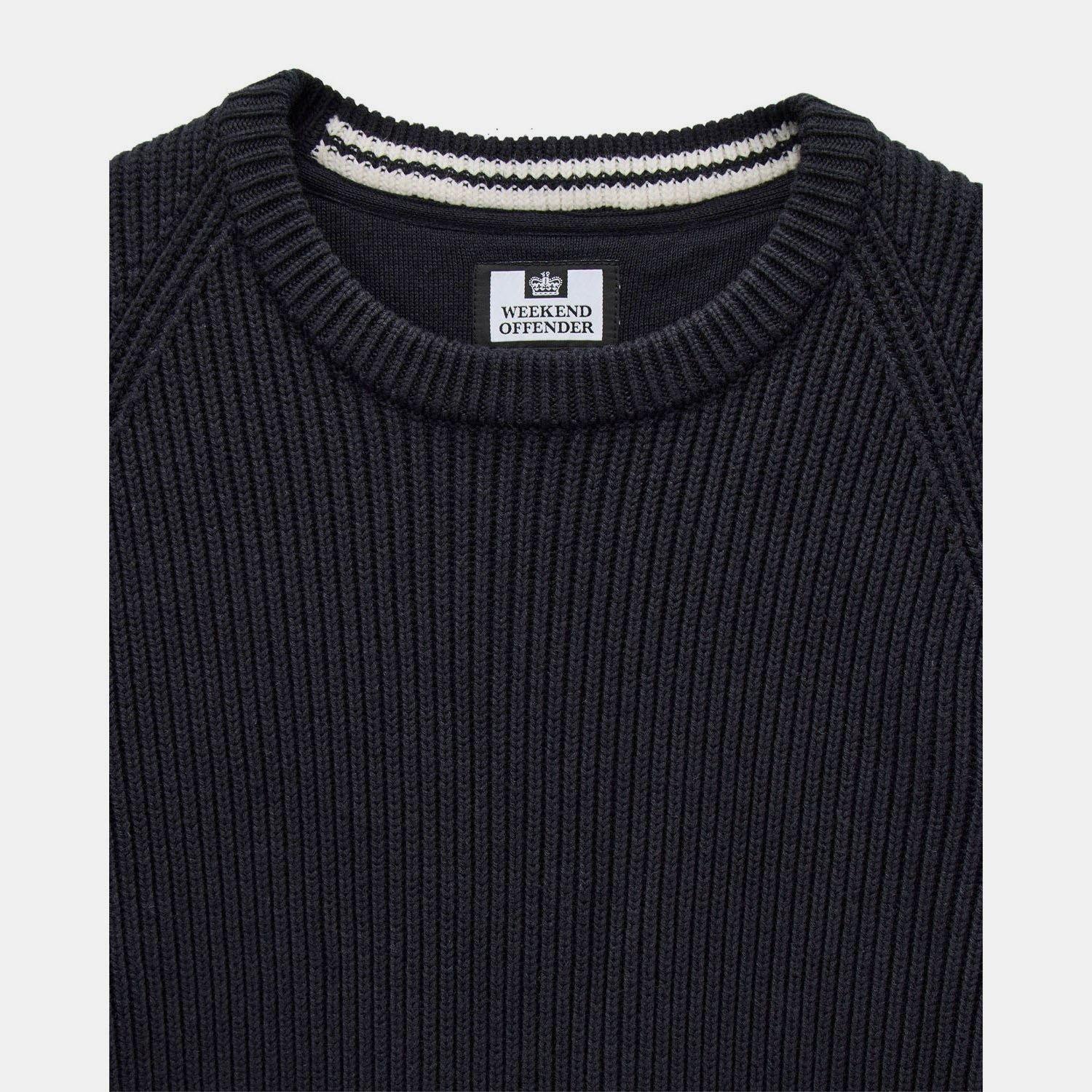 Navy - Weekend Offender - Morello Rib Crew Knit Sweater - 4