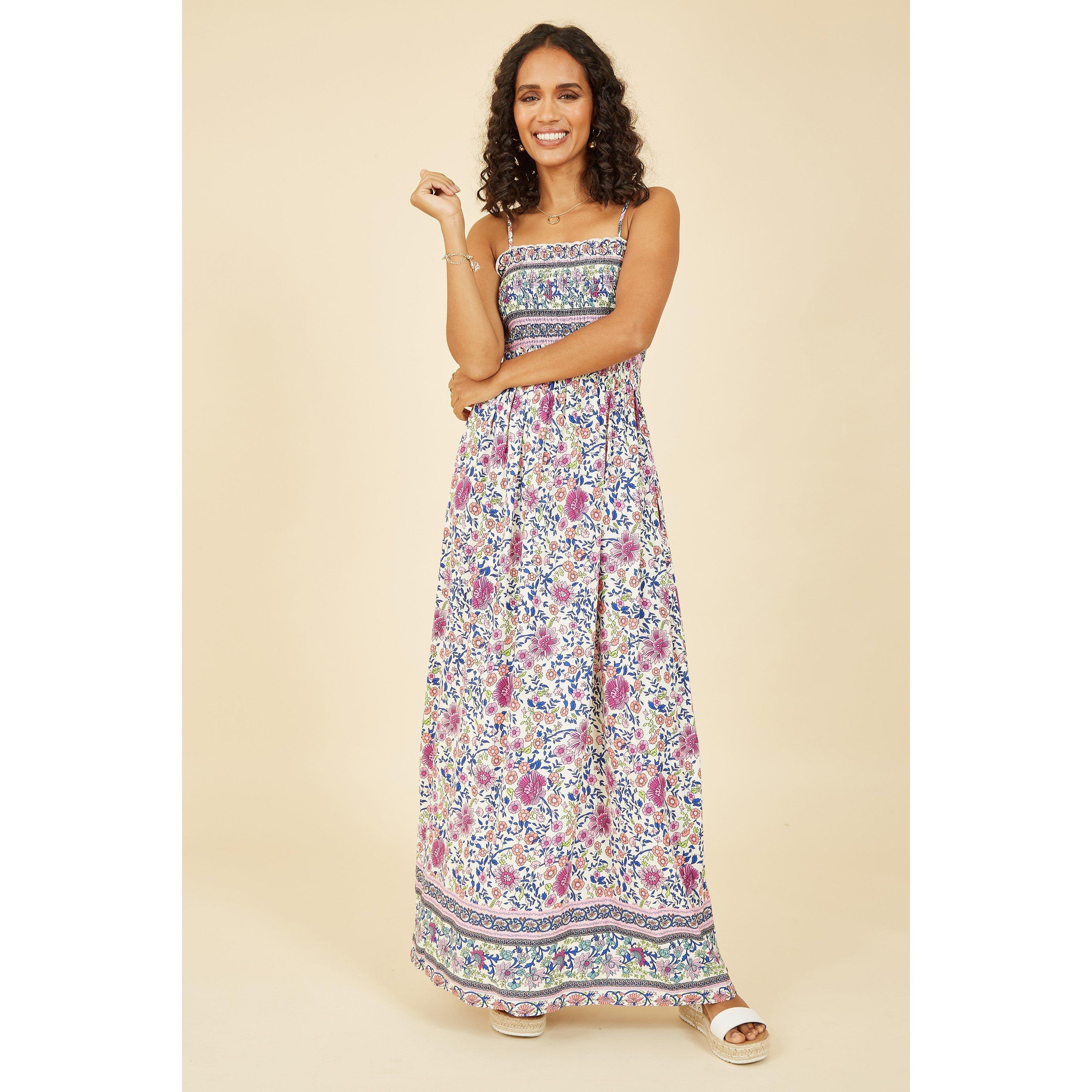 Mela London Pink Floral Print Shirred Maxi Dress