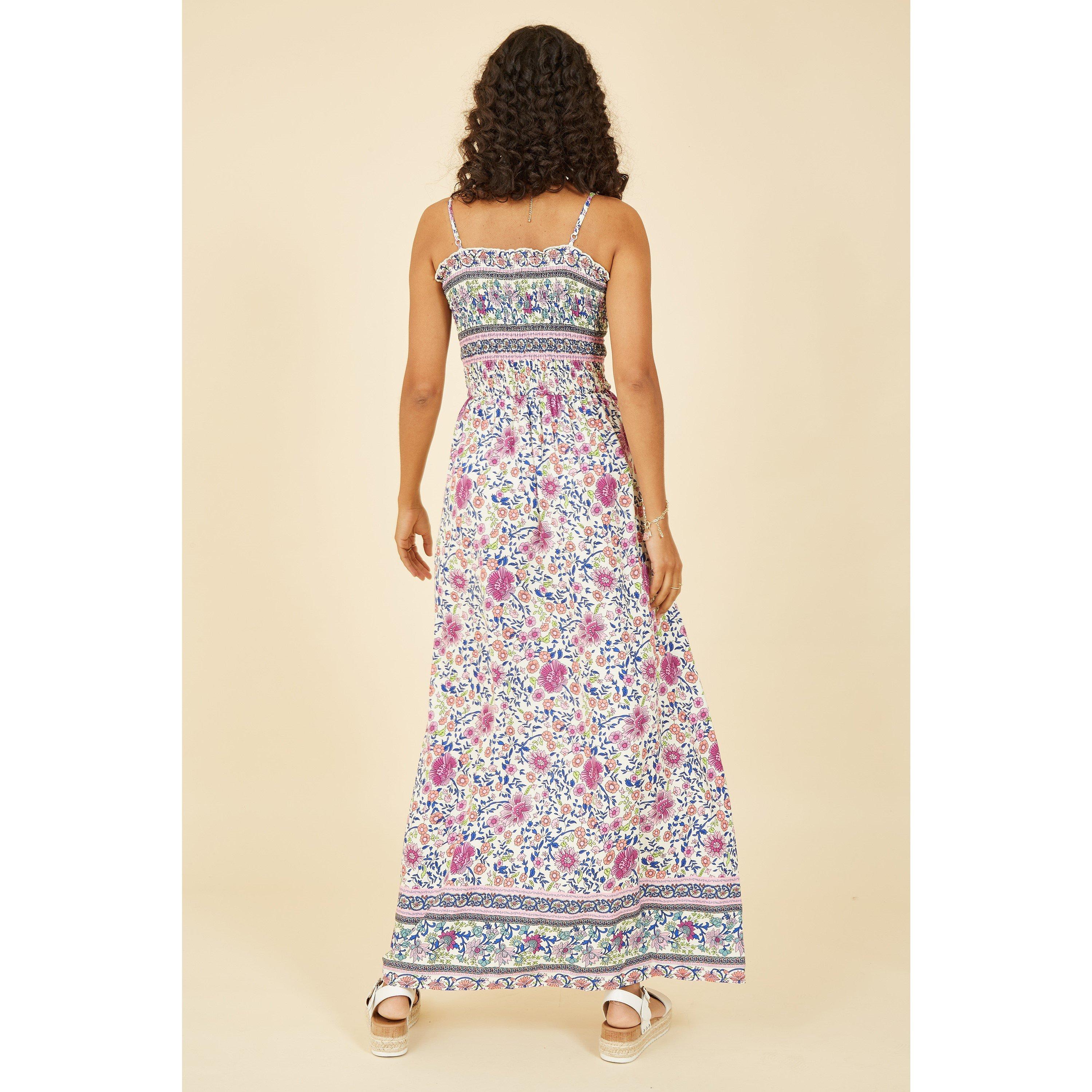 Pink - Mela London - Pink Floral Print Shirred Maxi Dress - 3