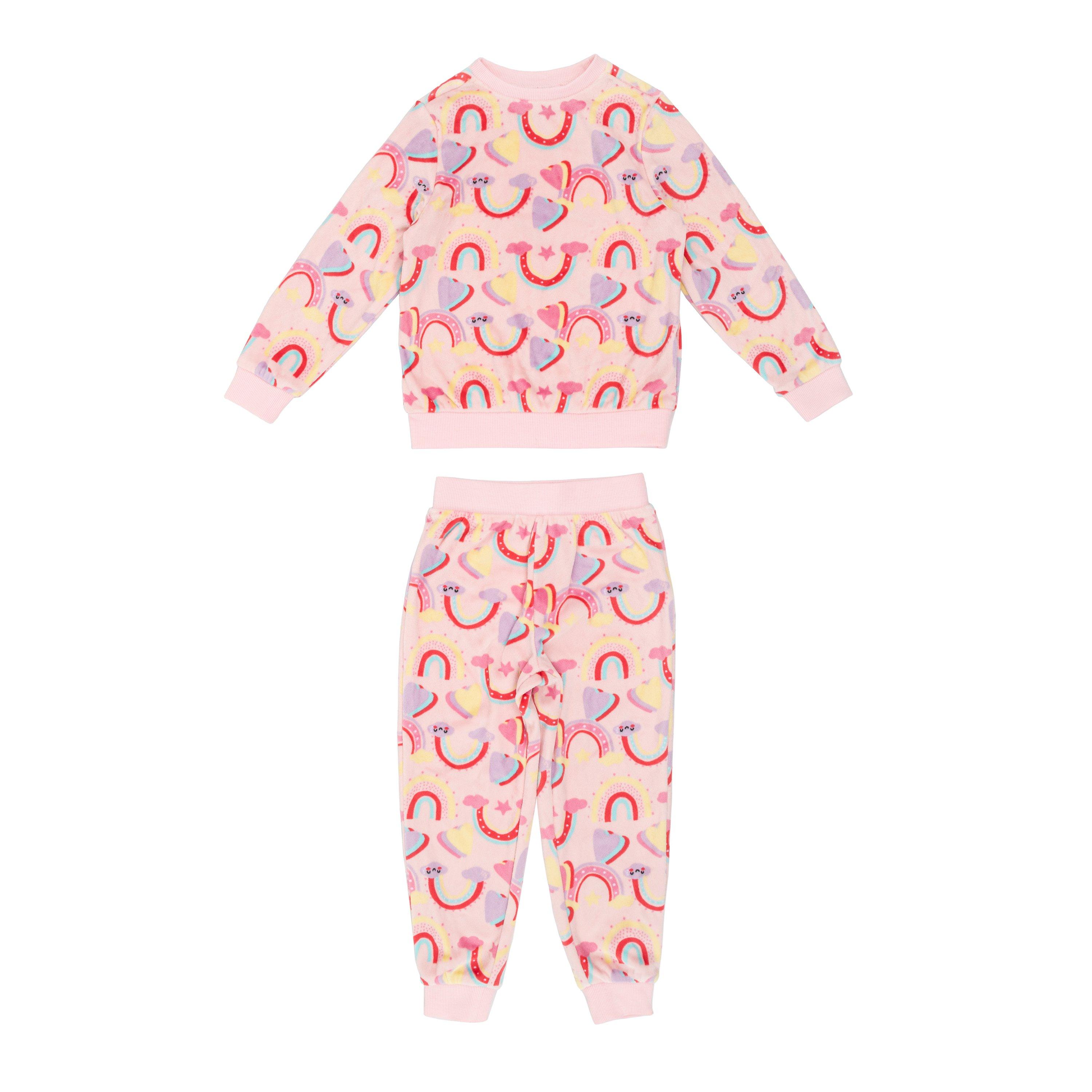Lyserød - Miso - Kids' Rainbow Velour Long-Sleeve Pyjama Sets - 1