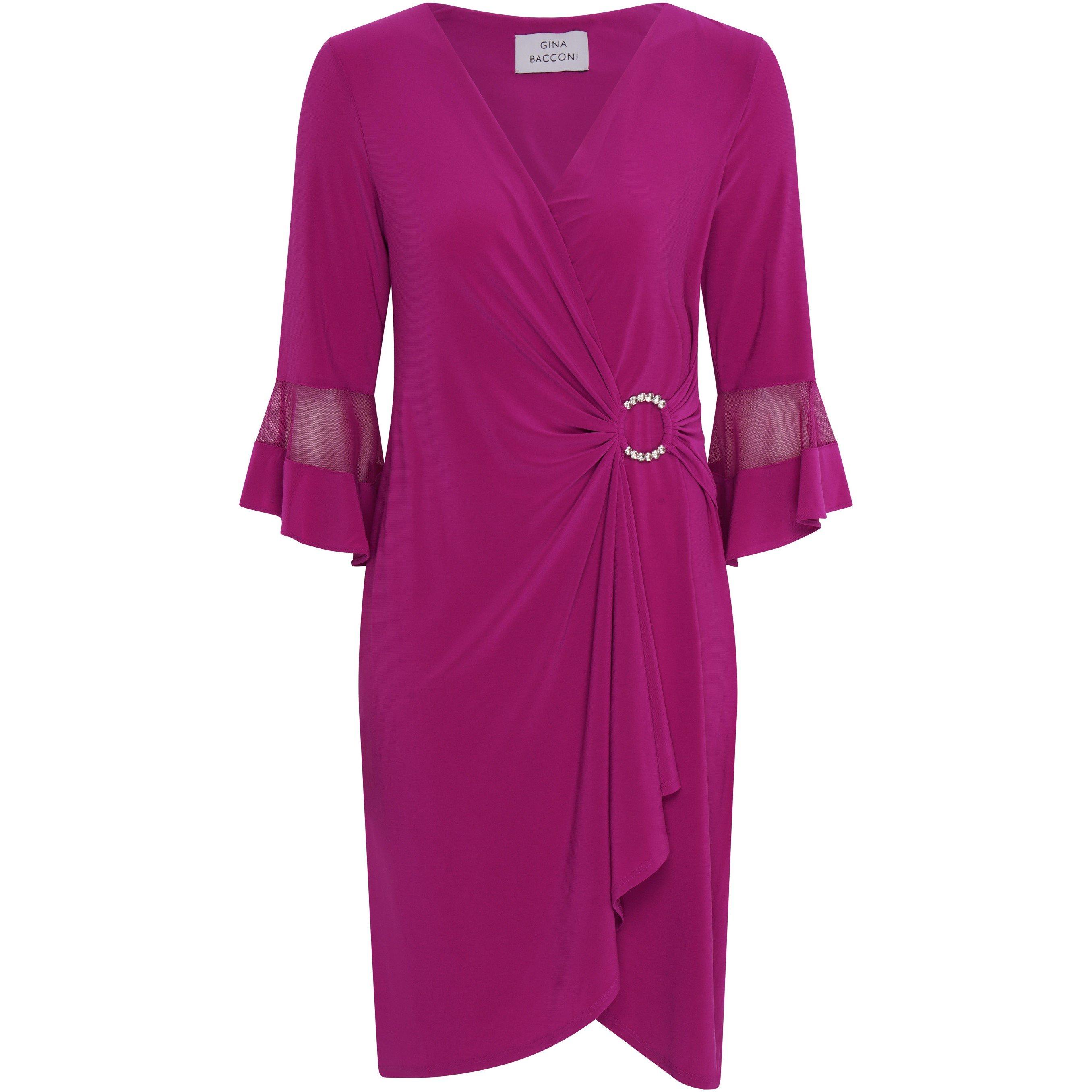 Magenta - Gina Bacconi - Debby Flutted Sleeve Wrap Dress - 1