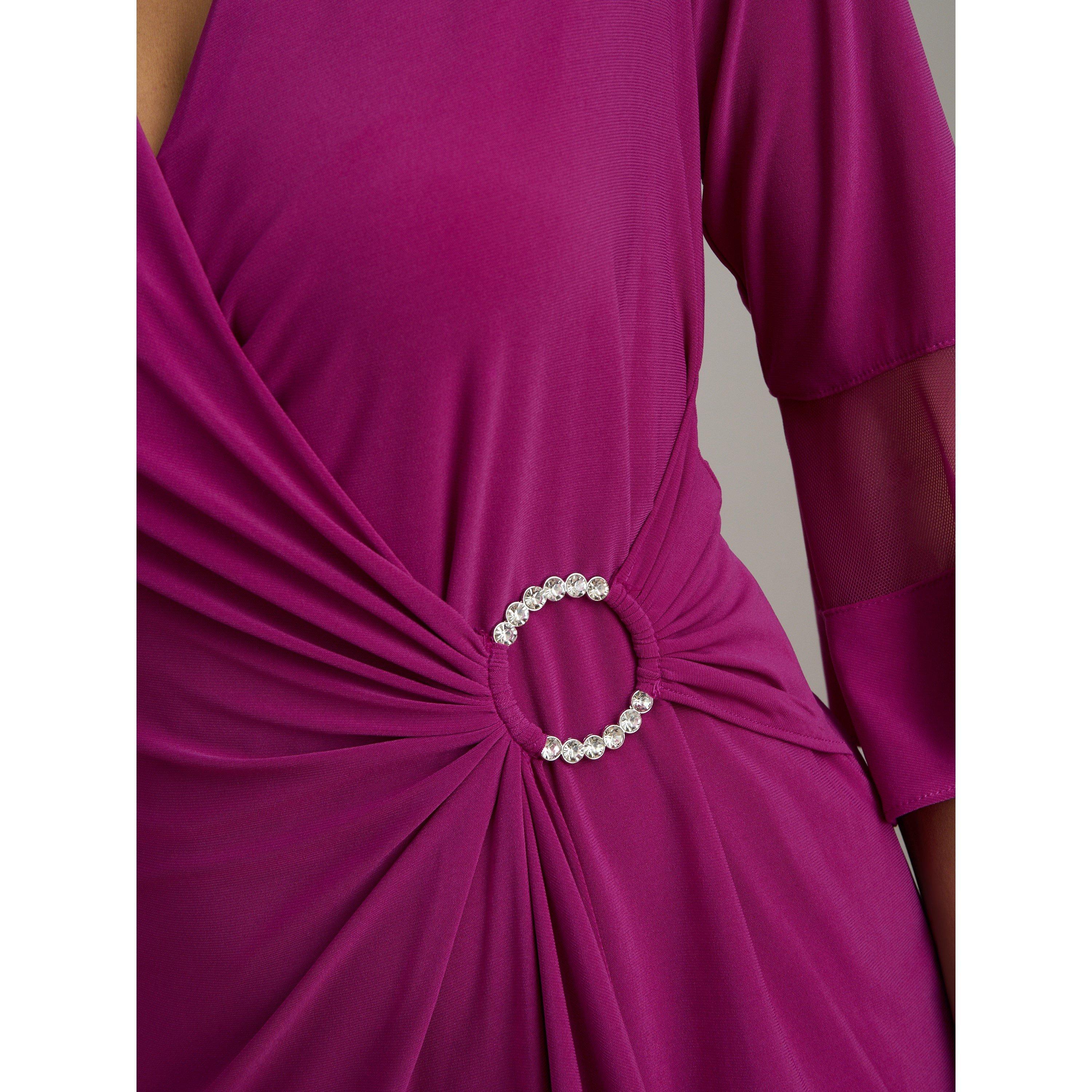 Magenta - Gina Bacconi - Debby Flutted Sleeve Wrap Dress - 5