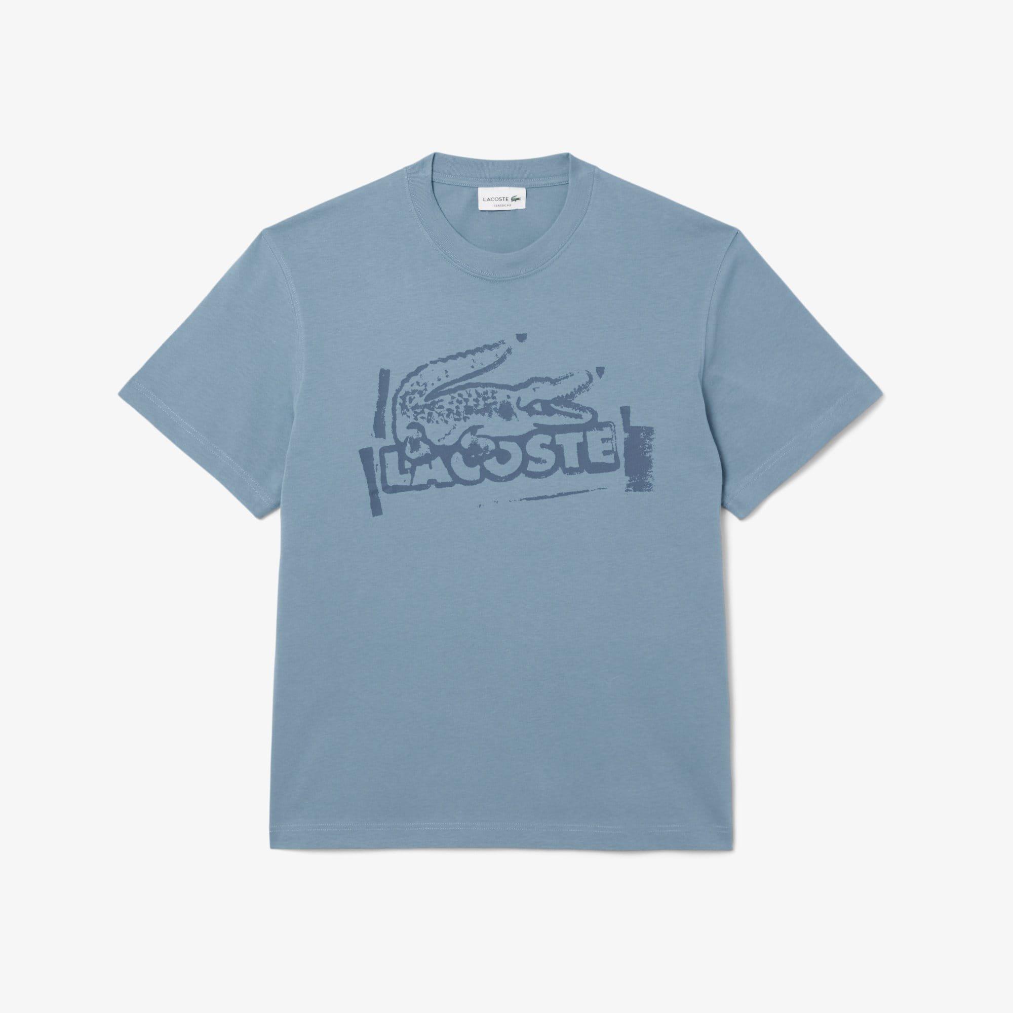 Blue - Lacoste - Printed Cotton Jersey T-Shirt - 1