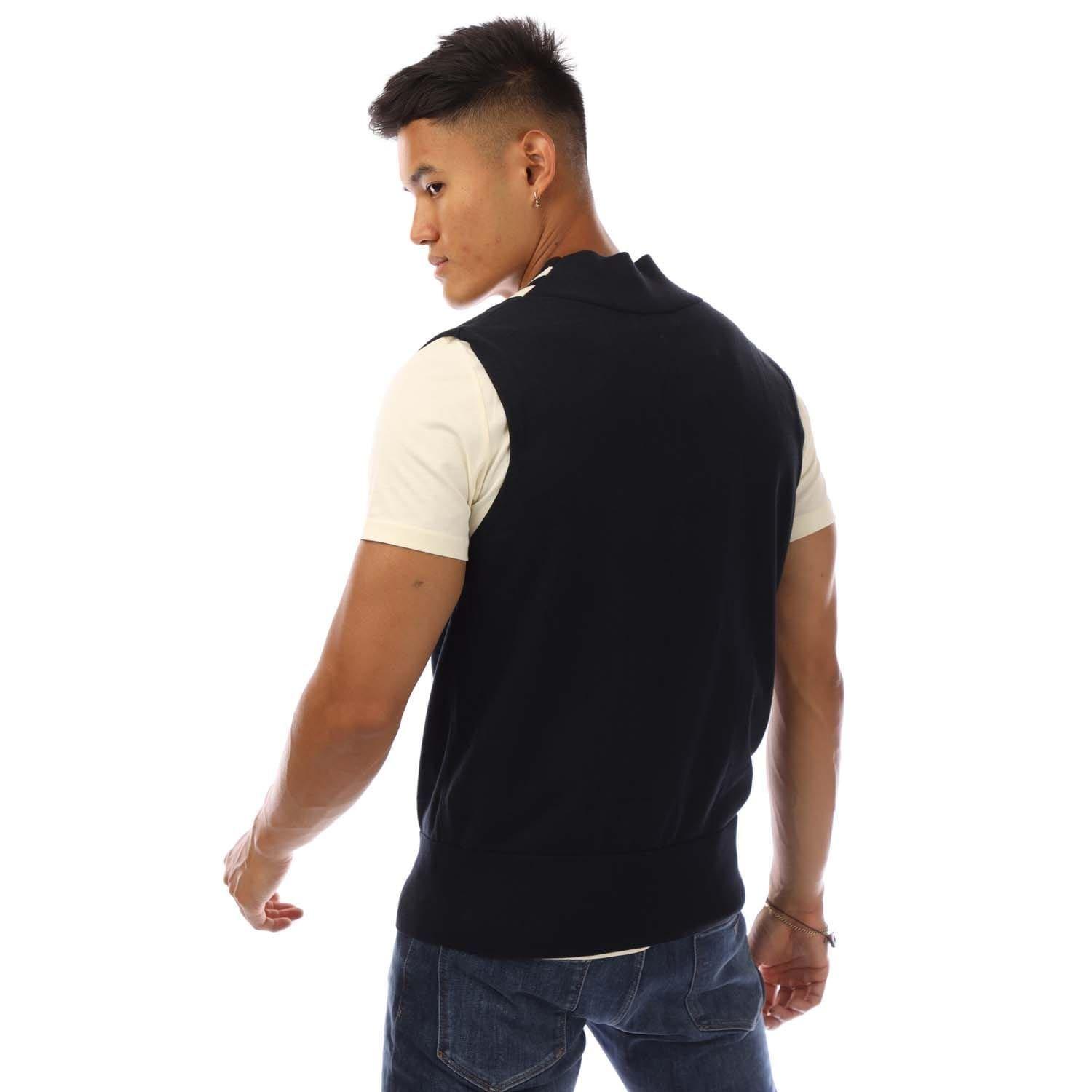 Navy - Fred Perry - V-Neck Broken Tipped Tank Top - 3