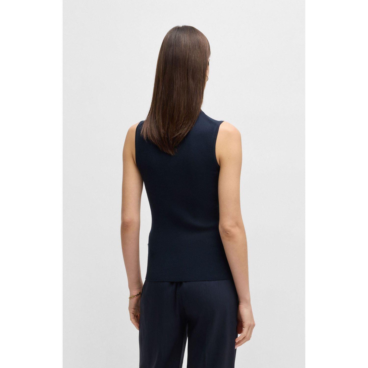 Dark Blue - Boss - Feskies Ribbed Top with Mock Neckline - 2