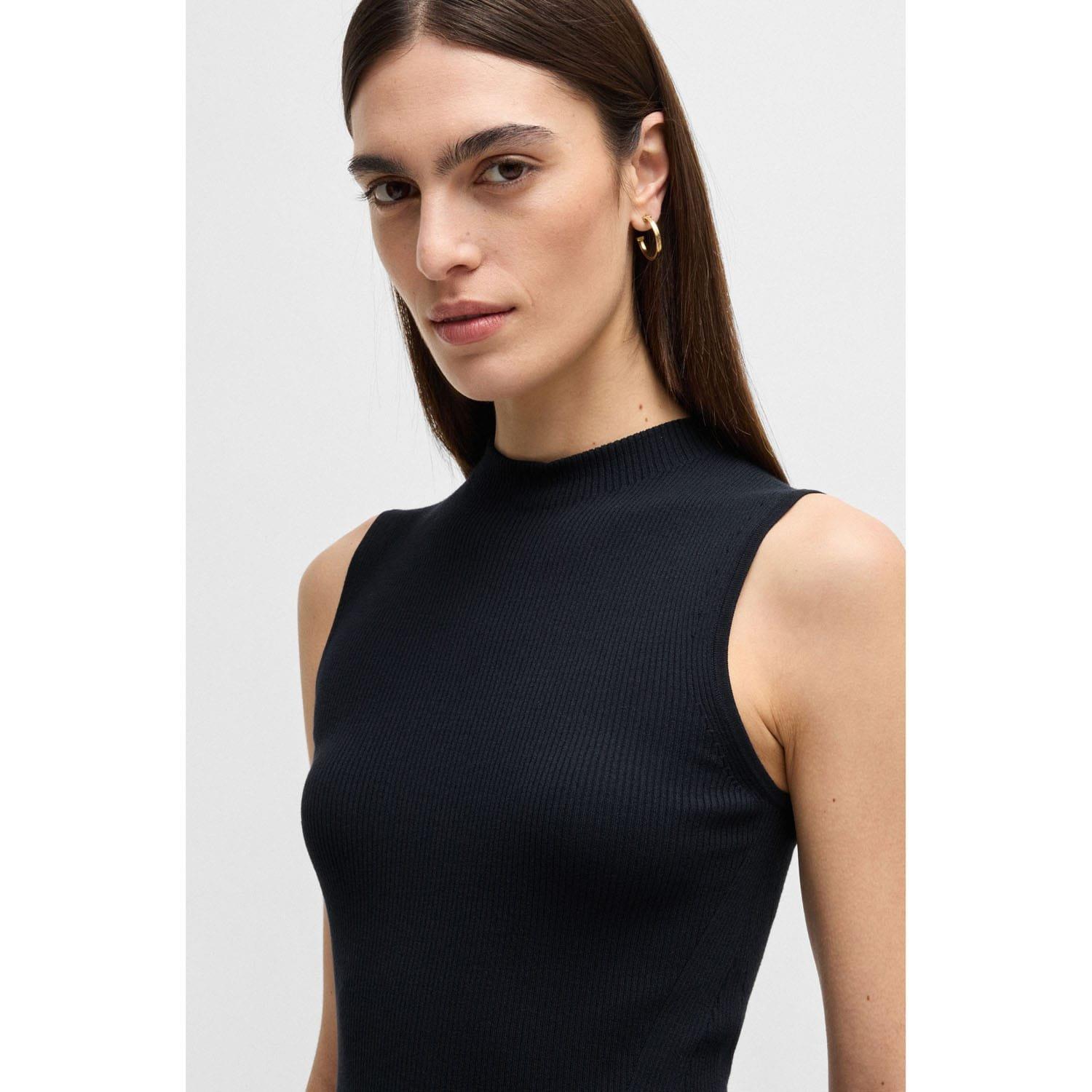 Dark Blue - Boss - Feskies Ribbed Top with Mock Neckline - 3