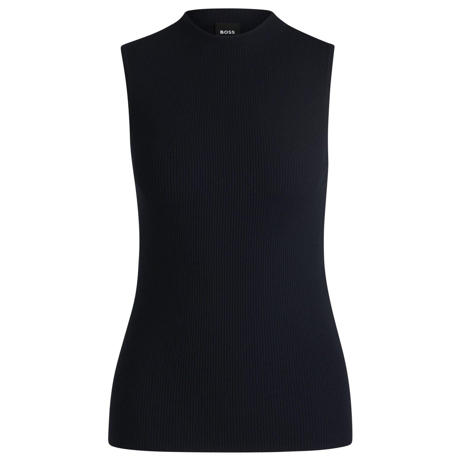 Dark Blue - Boss - Feskies Ribbed Top with Mock Neckline - 5