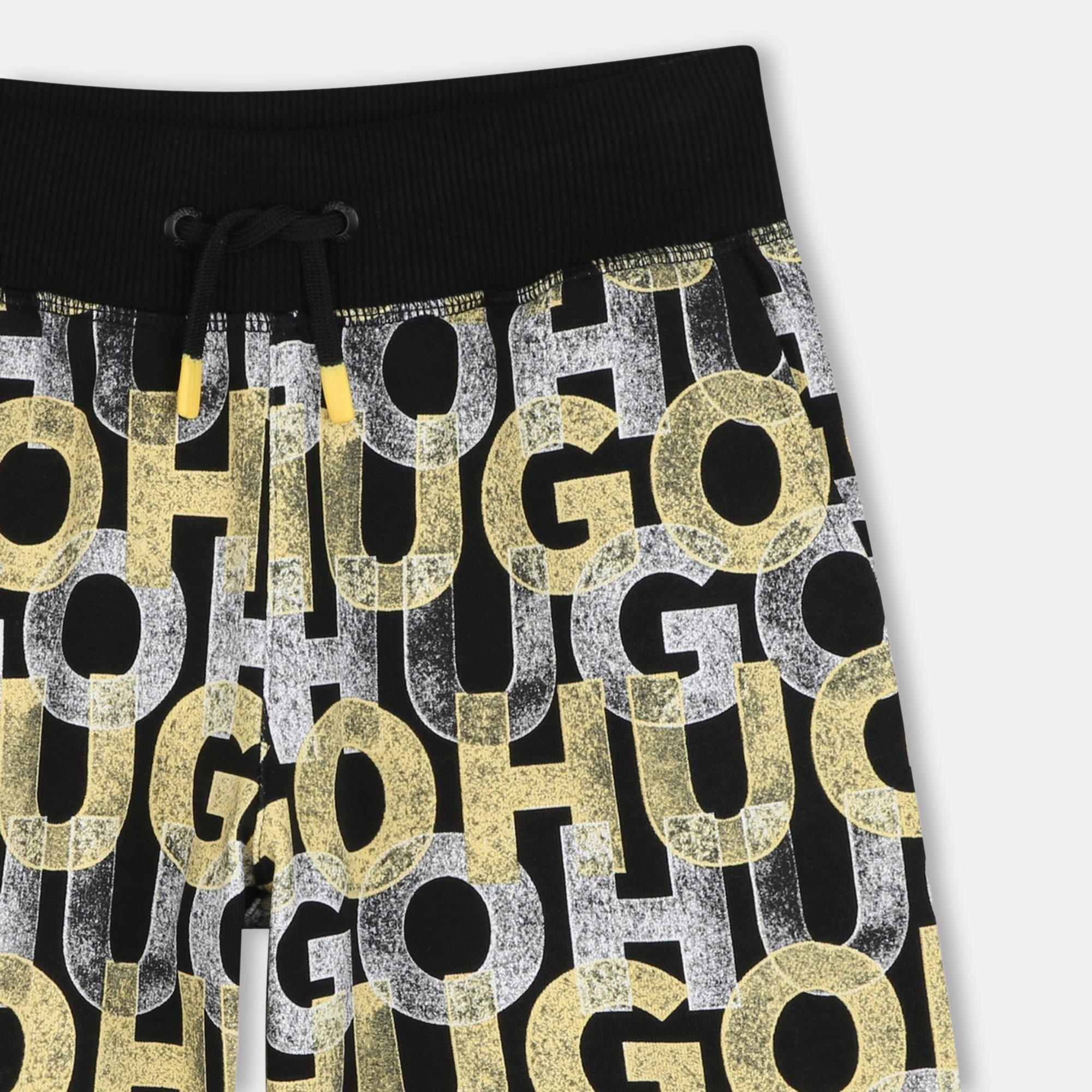 Zwart - Hugo - Kids' All Over Print Fleece Jogger Shorts - 3
