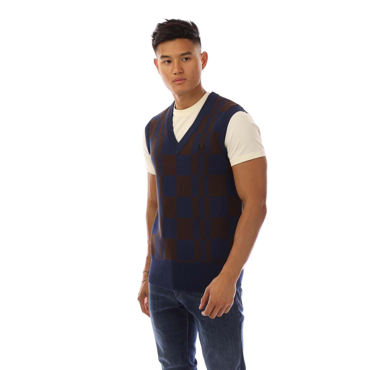 Navy - Fred Perry - Chequerboard Tank Top - 1