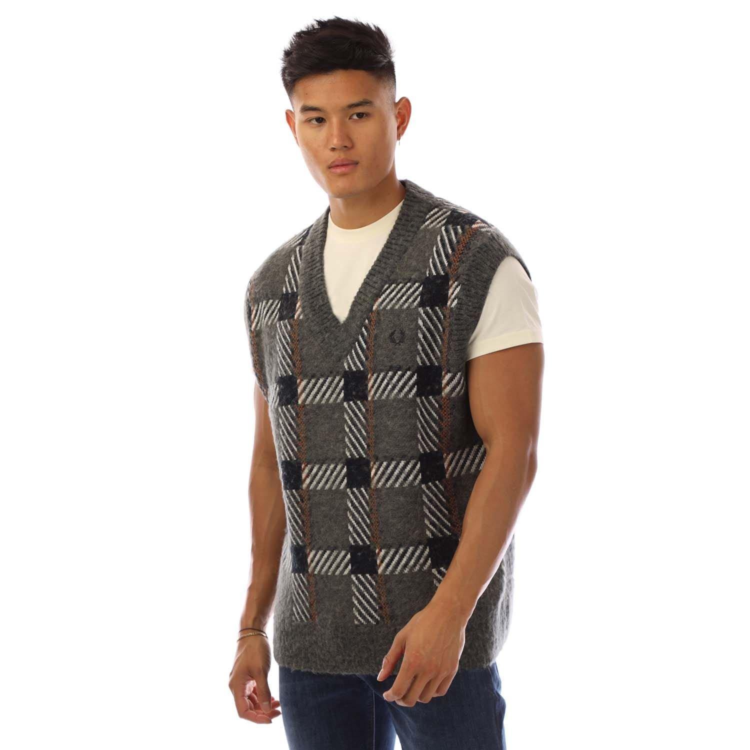 Green - Fred Perry - Glitch Tartan Knitted Tank Top - 1