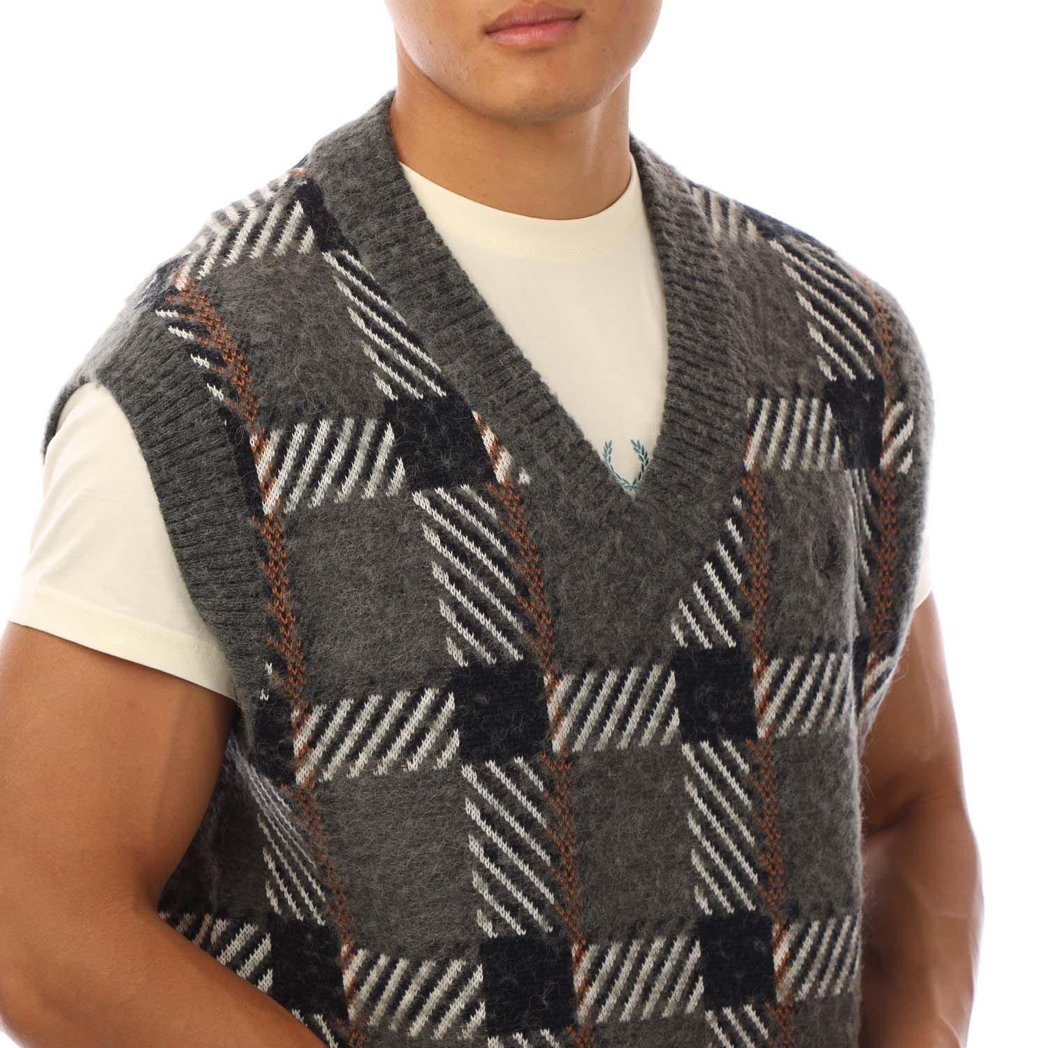 Green - Fred Perry - Glitch Tartan Knitted Tank Top - 2