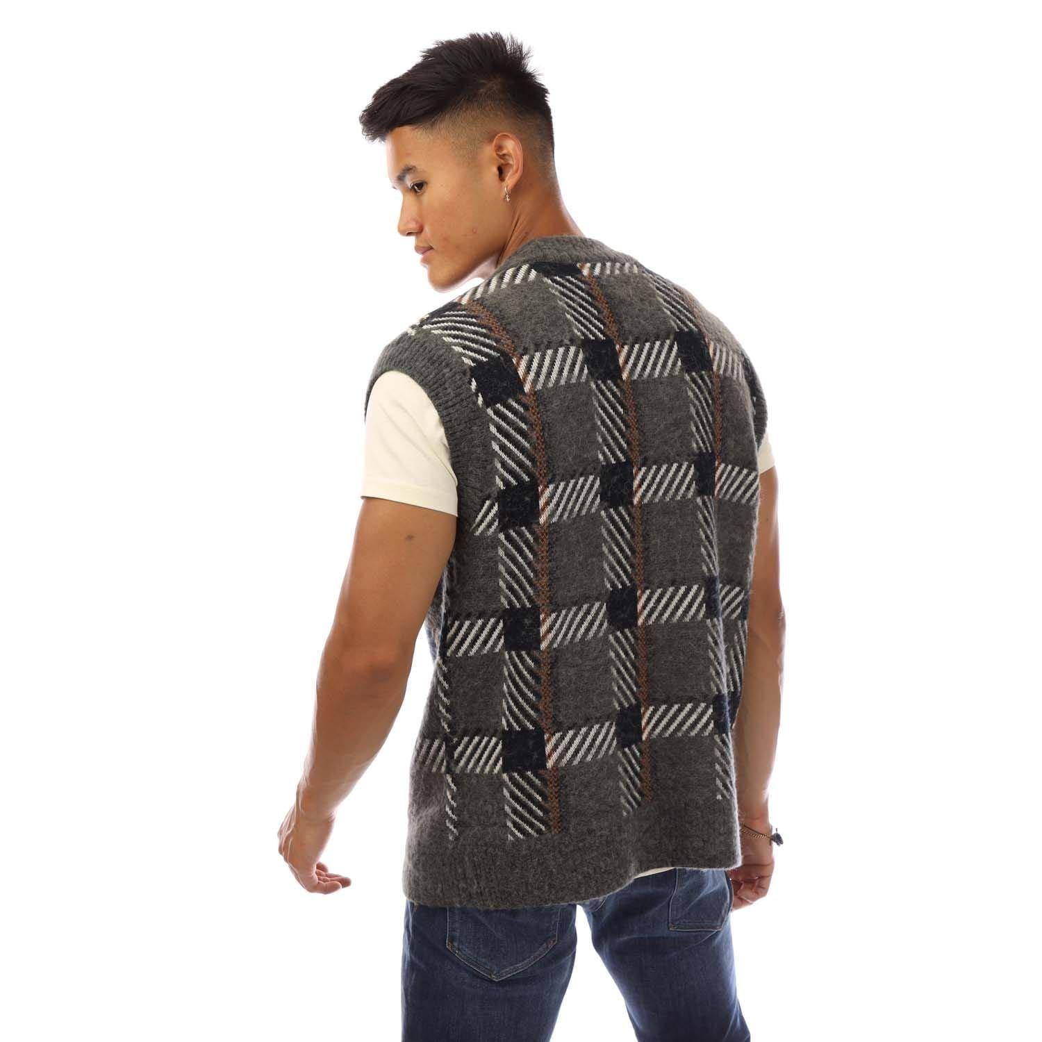 Green - Fred Perry - Glitch Tartan Knitted Tank Top - 3