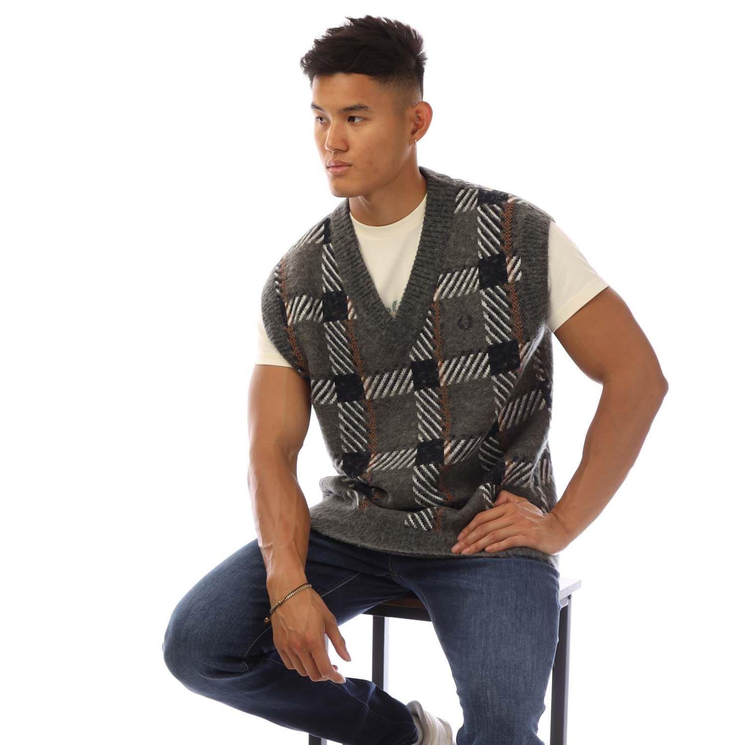 Green - Fred Perry - Glitch Tartan Knitted Tank Top - 4