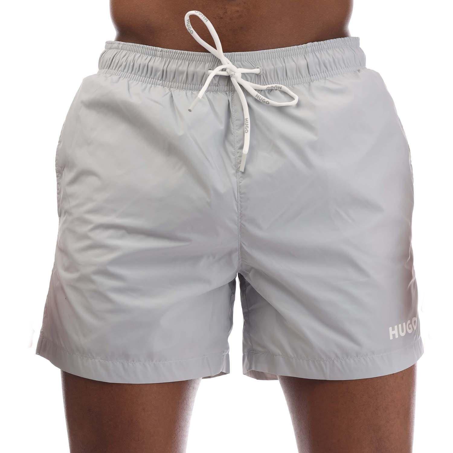 Grey - Hugo - Haiti Contrast Logo Swim Shorts - 1