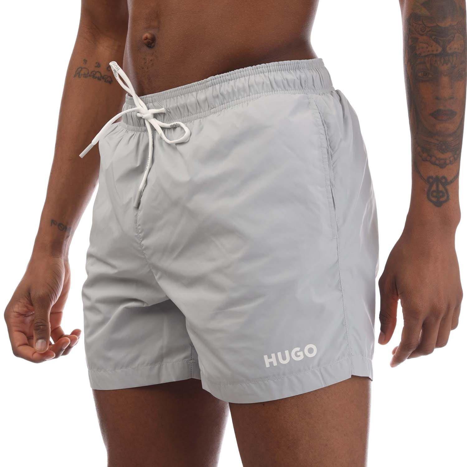 Grey - Hugo - Haiti Contrast Logo Swim Shorts - 2