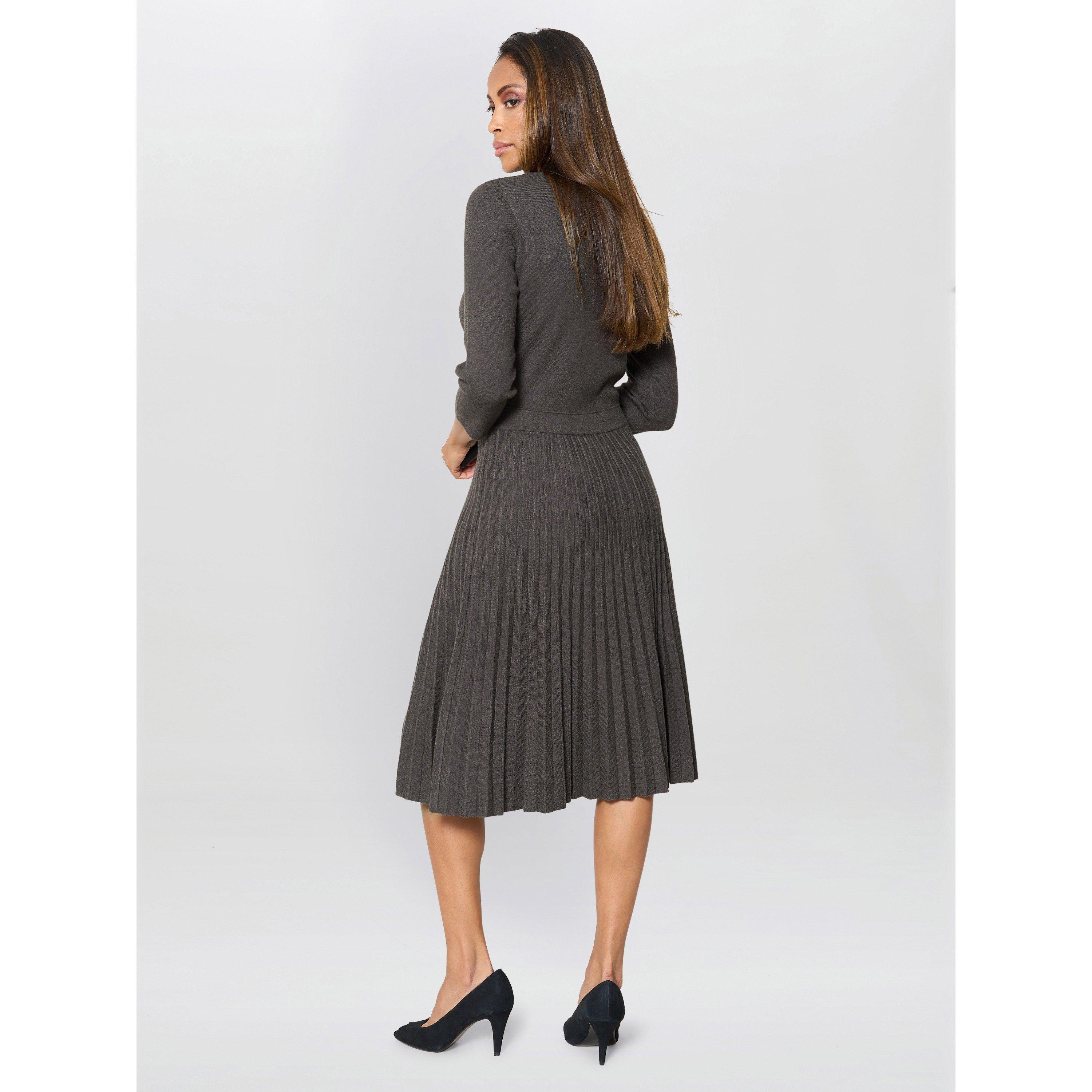 Charcoal - Gina Bacconi - Annabella Pleated Midi Dress - 6