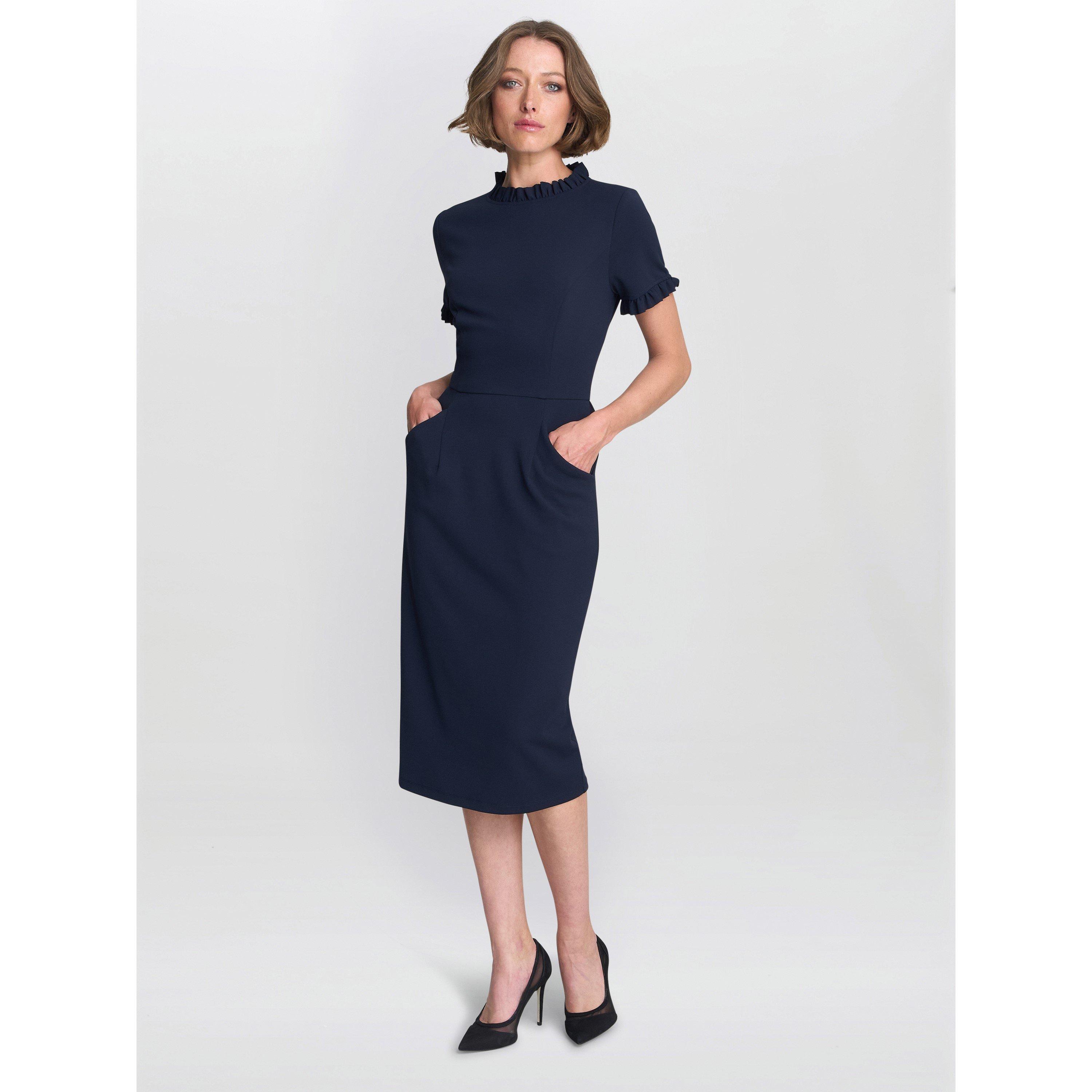 Navy - Gina Bacconi - Anita Structured Sheath Dress - 4