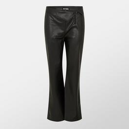 Missy Empire ME Fold Over Faux Leather Flare Trousers Womens