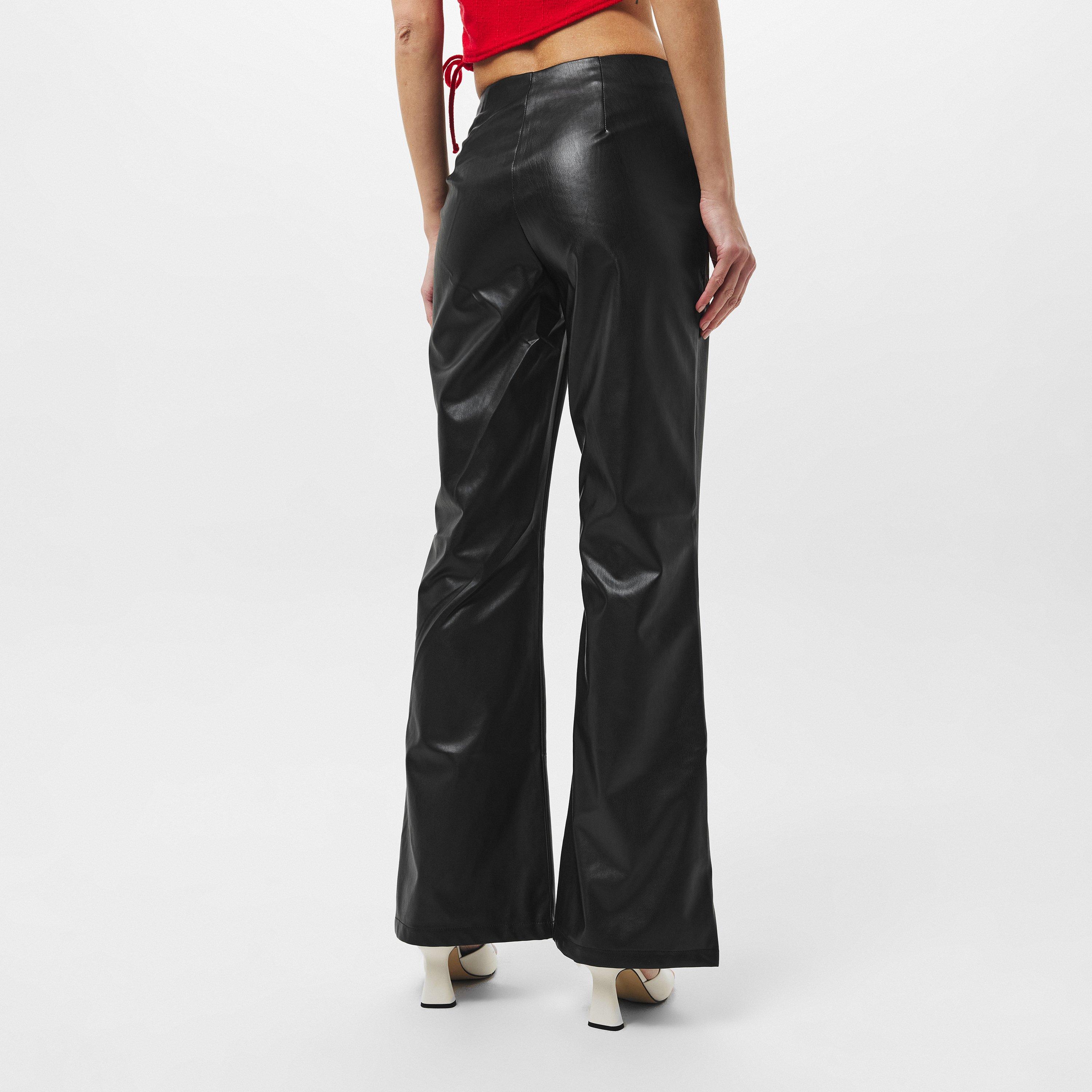Black - Missy Empire - Fold Over Faux Leather Flare Trousers Womens - 4