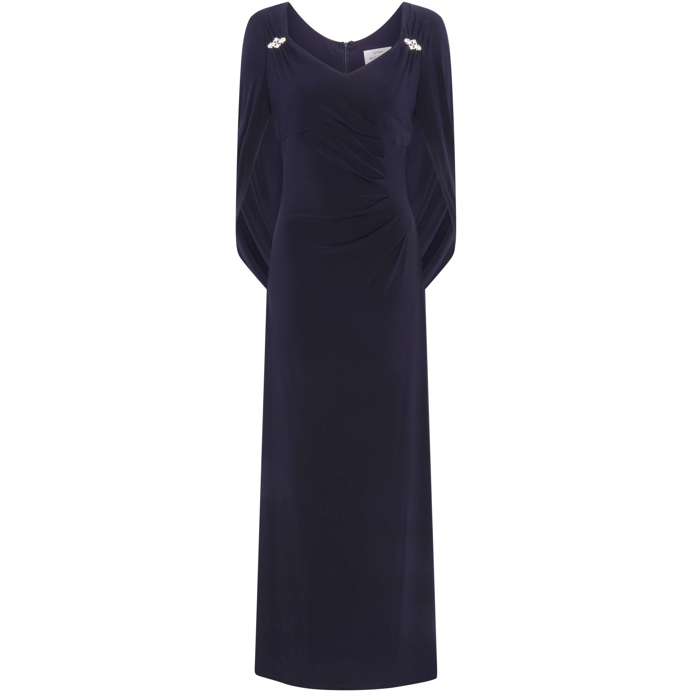 Navy - Gina Bacconi - Jenna Draped Back Shoulder Maxi Dress - 1
