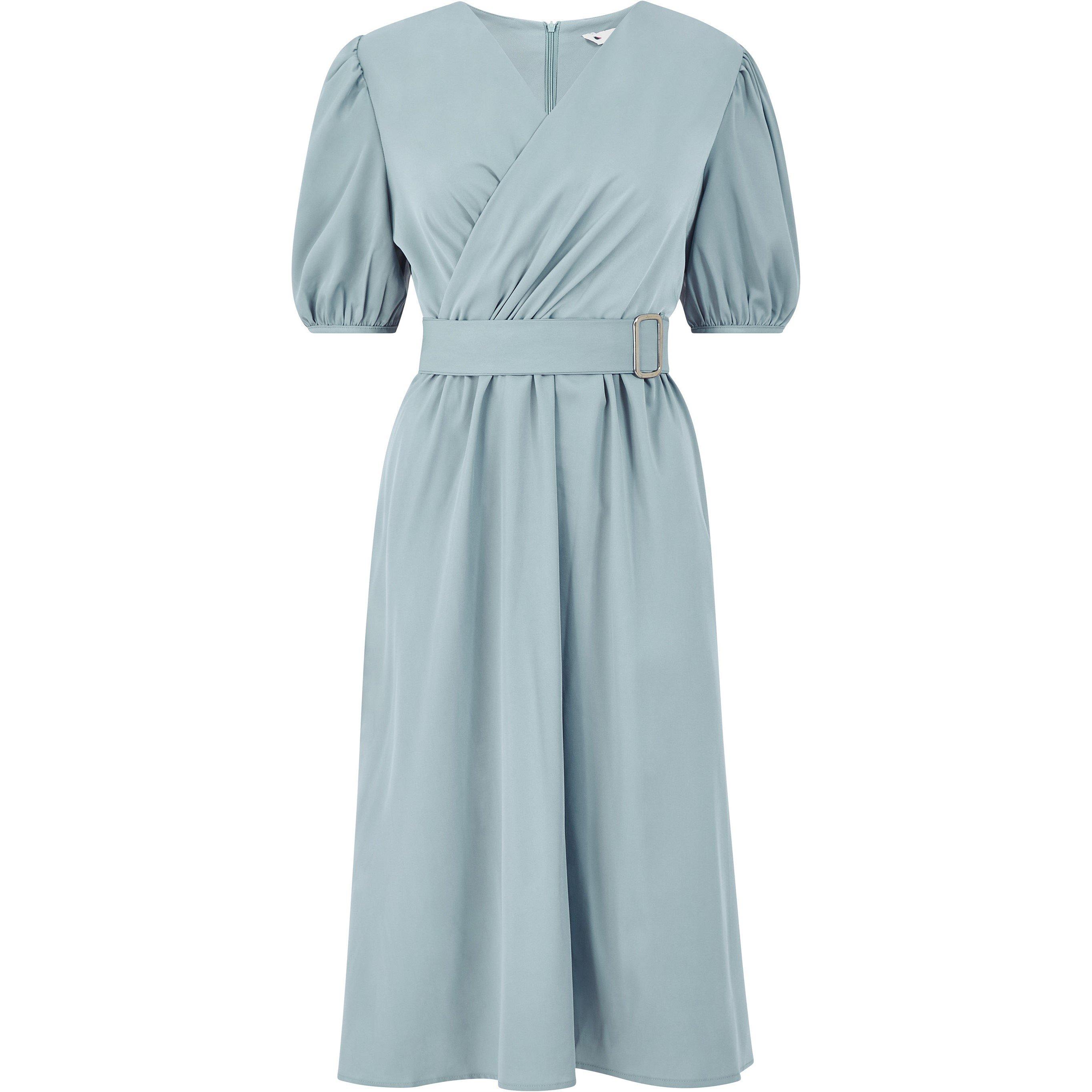 Blue - Yumi - Blue Puff Sleeve Wrap Dress - 4