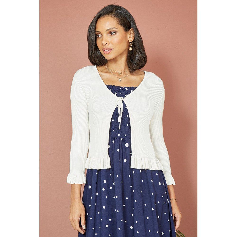 Yumi Ivory Tie Up Ribbed Cardigan