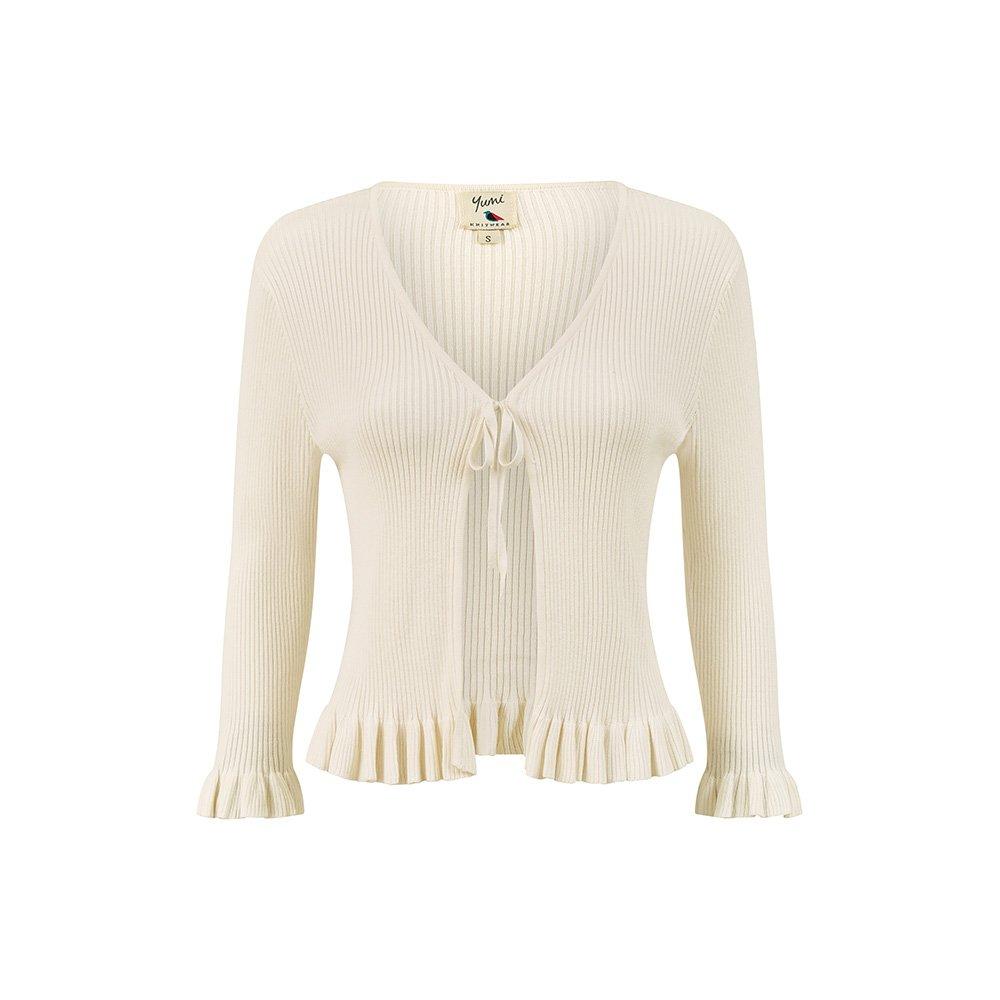 Ivory - Yumi - Ivory Tie Up Ribbed Cardigan - 4