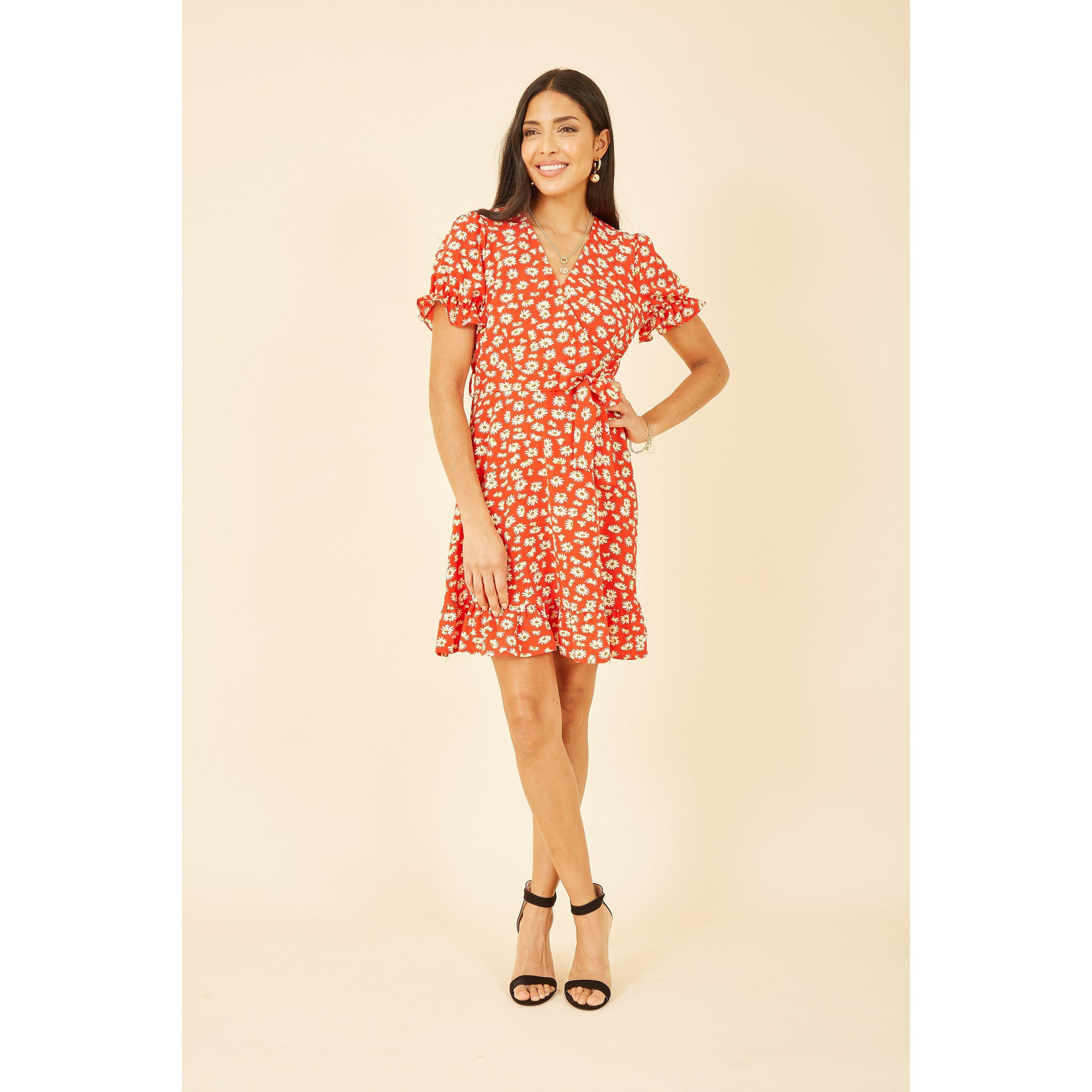 Red - Mela London - Red Daisy Print Wrap Dress - 2