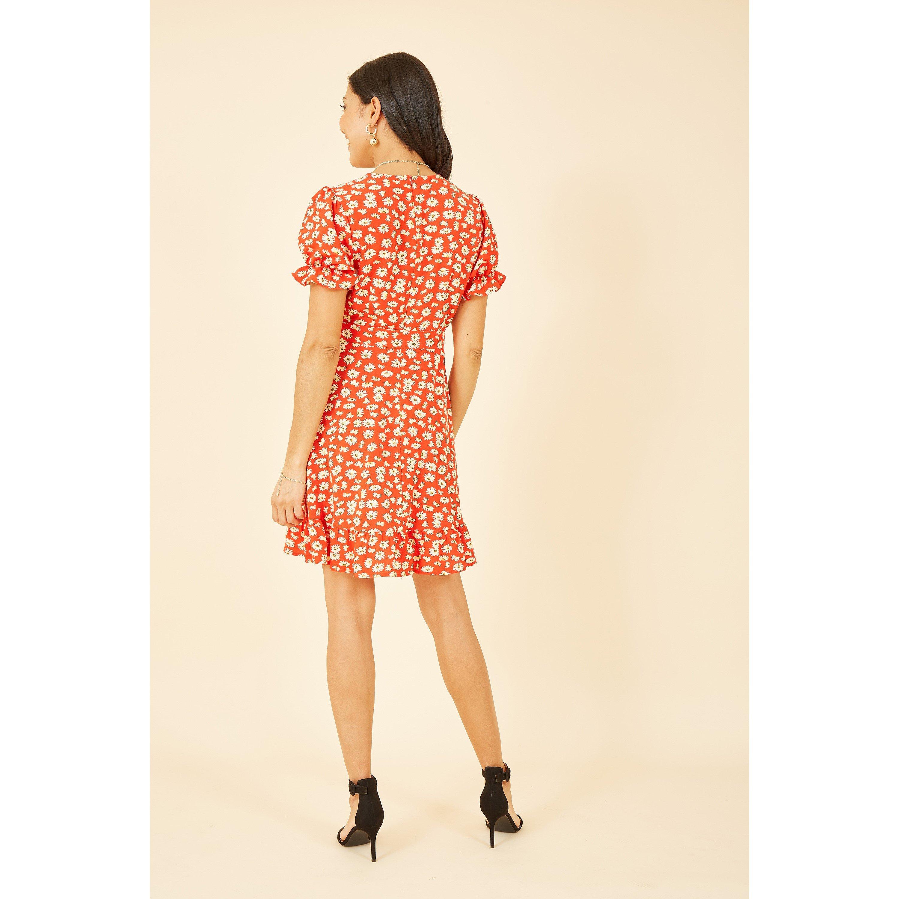 Red - Mela London - Red Daisy Print Wrap Dress - 3
