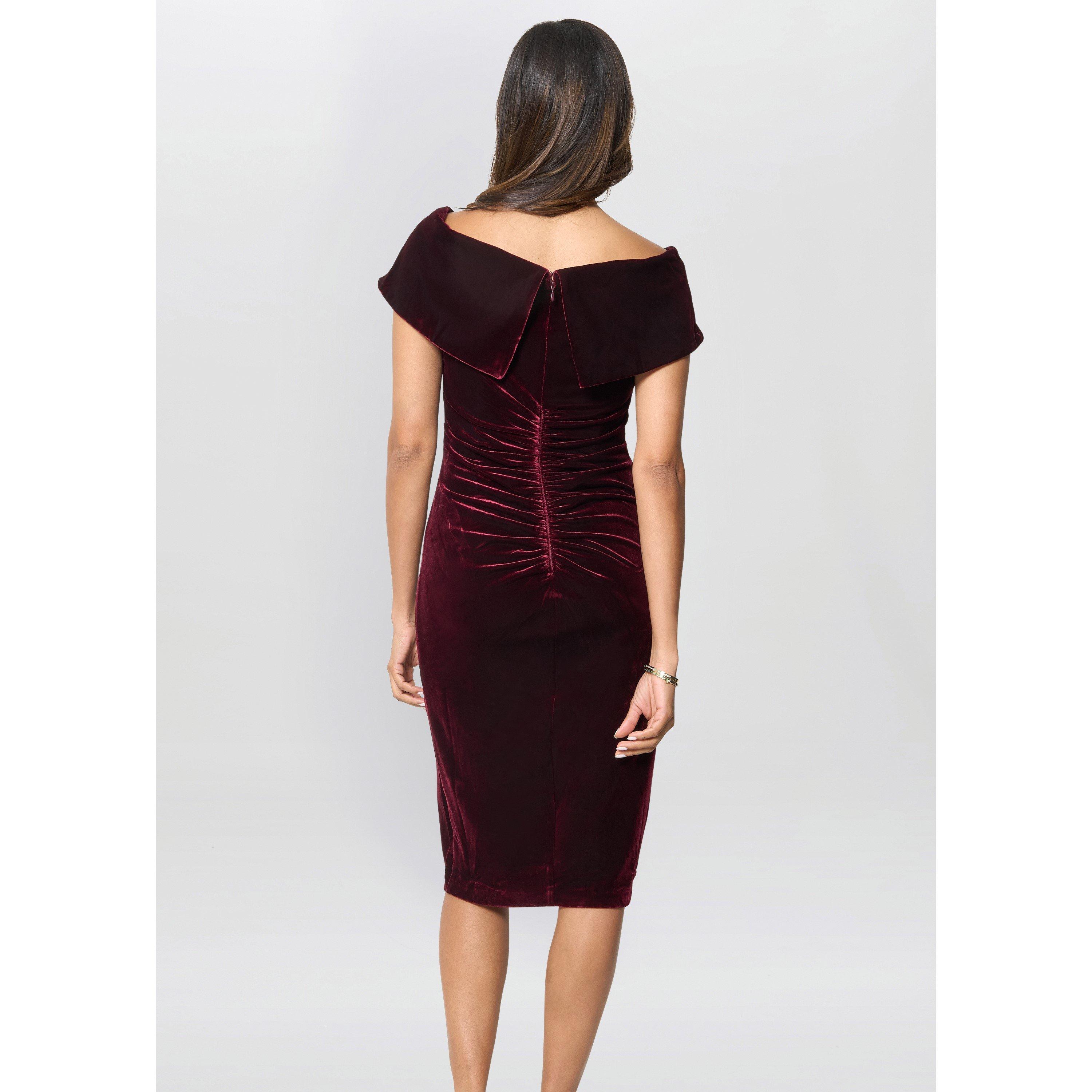 Burgundy - Gina Bacconi - Selene Off The Shoulder Velvet Dress - 3
