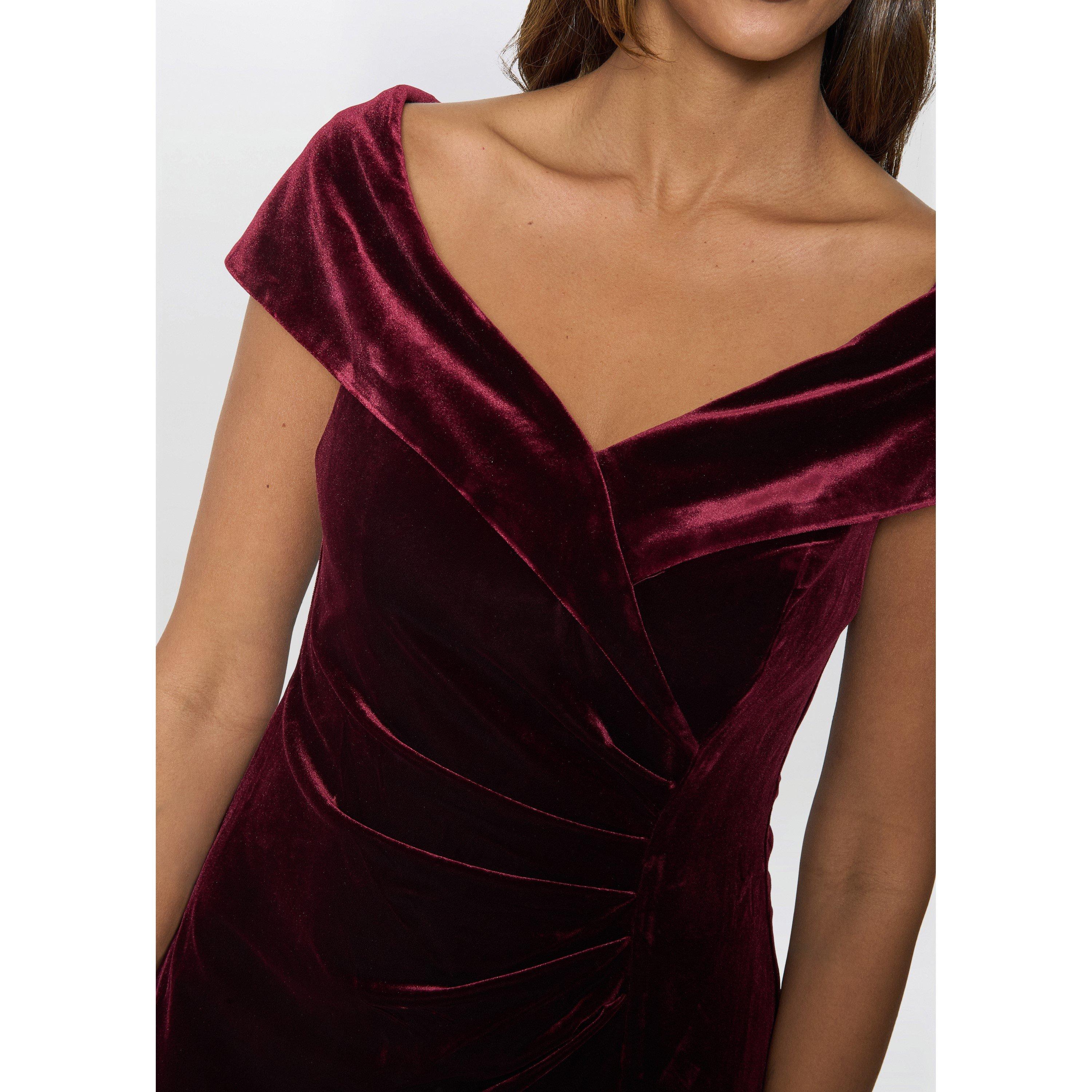 Burgundy - Gina Bacconi - Selene Off The Shoulder Velvet Dress - 5
