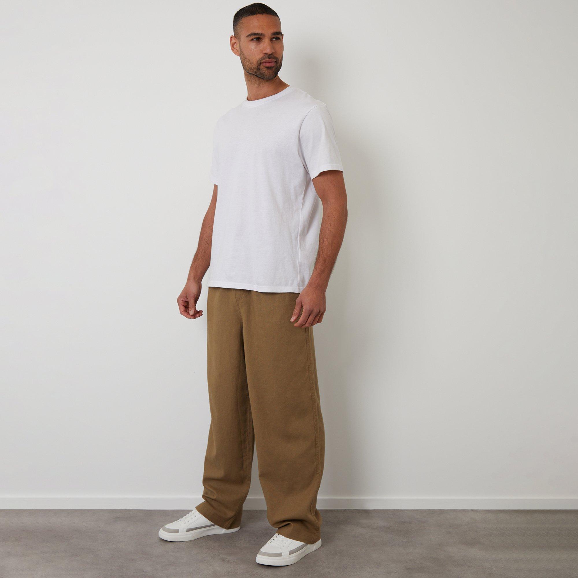 Stone - Threadbare - Linen Blend Loose Fit Trousers - 3