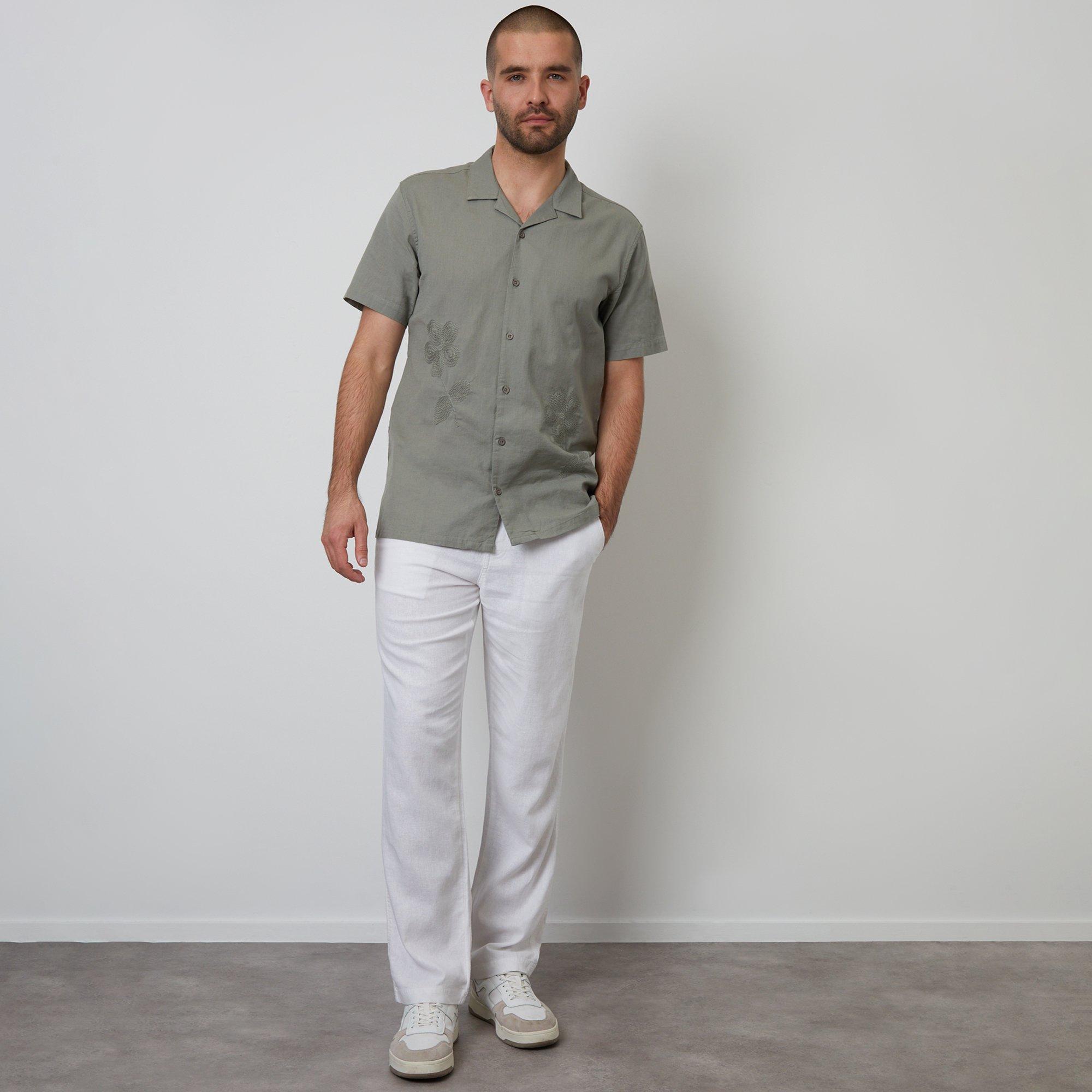 White - Threadbare - Annual Linen Blend Casual Trousers - 3