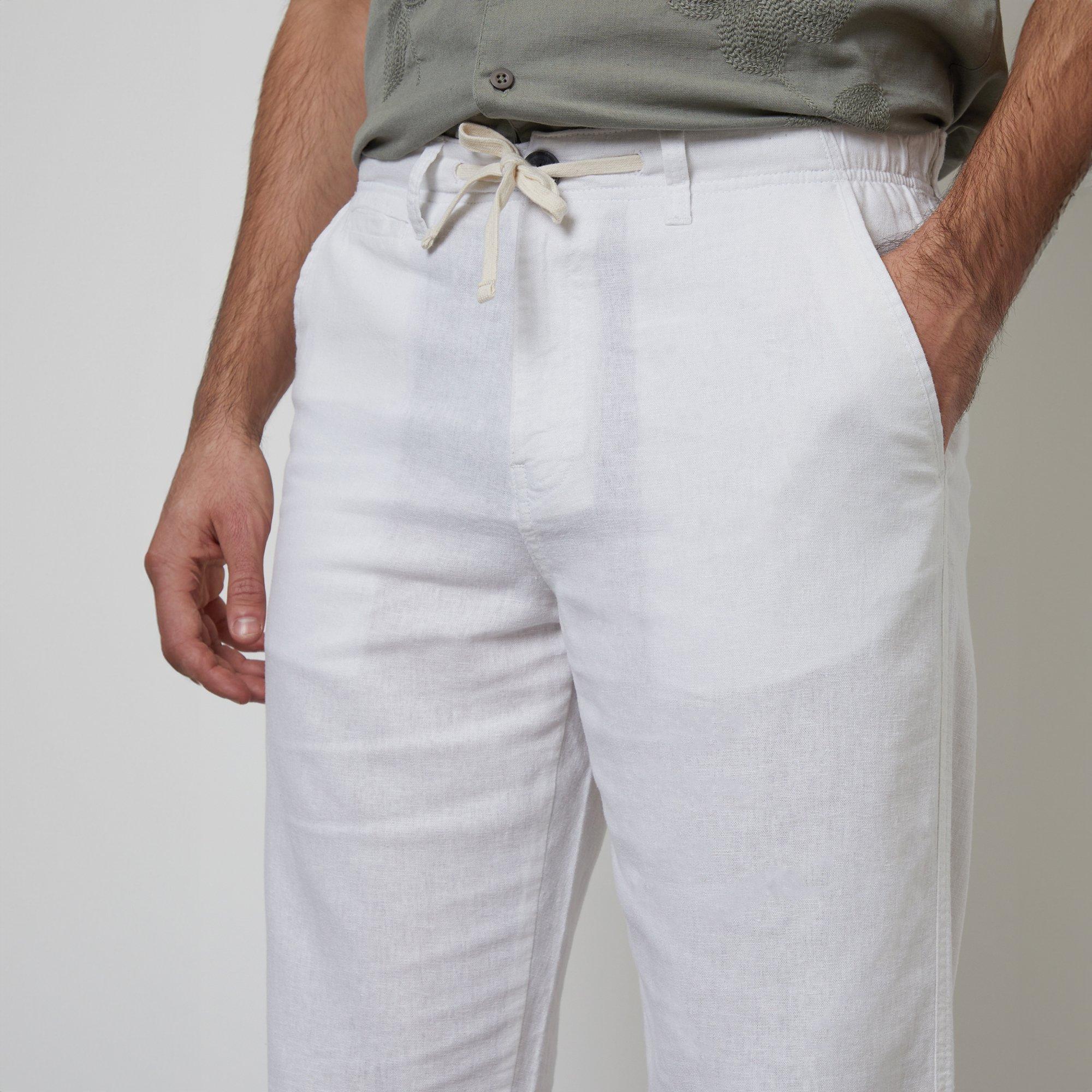White - Threadbare - Annual Linen Blend Casual Trousers - 4
