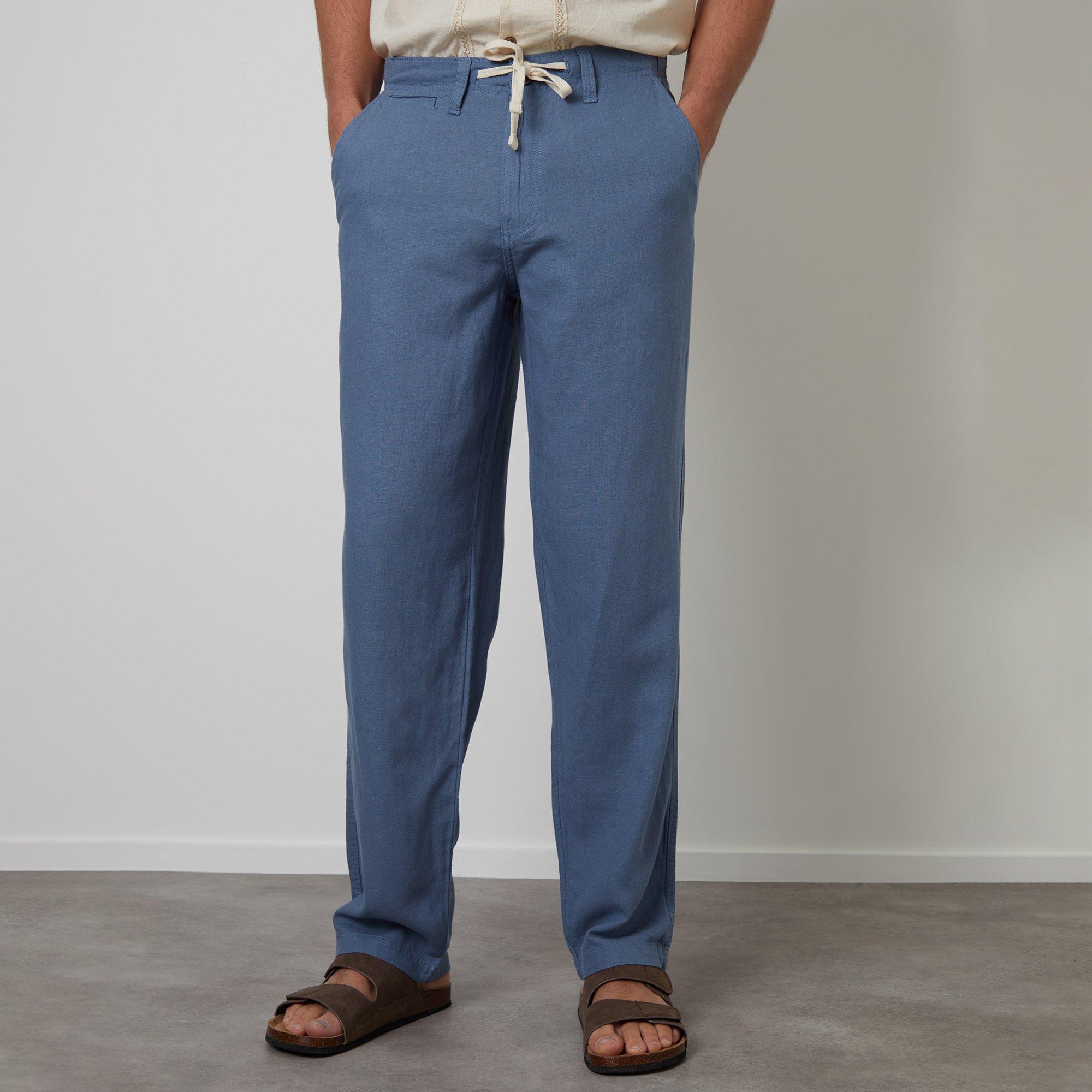Threadbare Men's Annual Linen Blend Casual Trousers - Blue - 32R