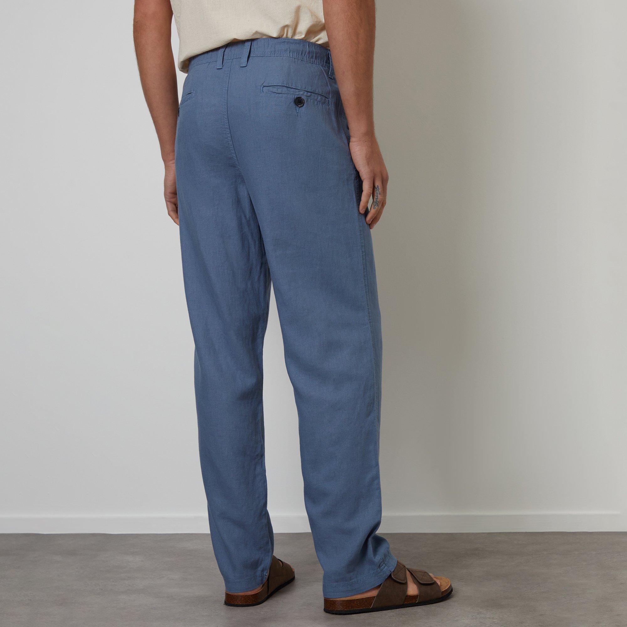 Blue - Threadbare - Annual Linen Blend Casual Trousers - 2