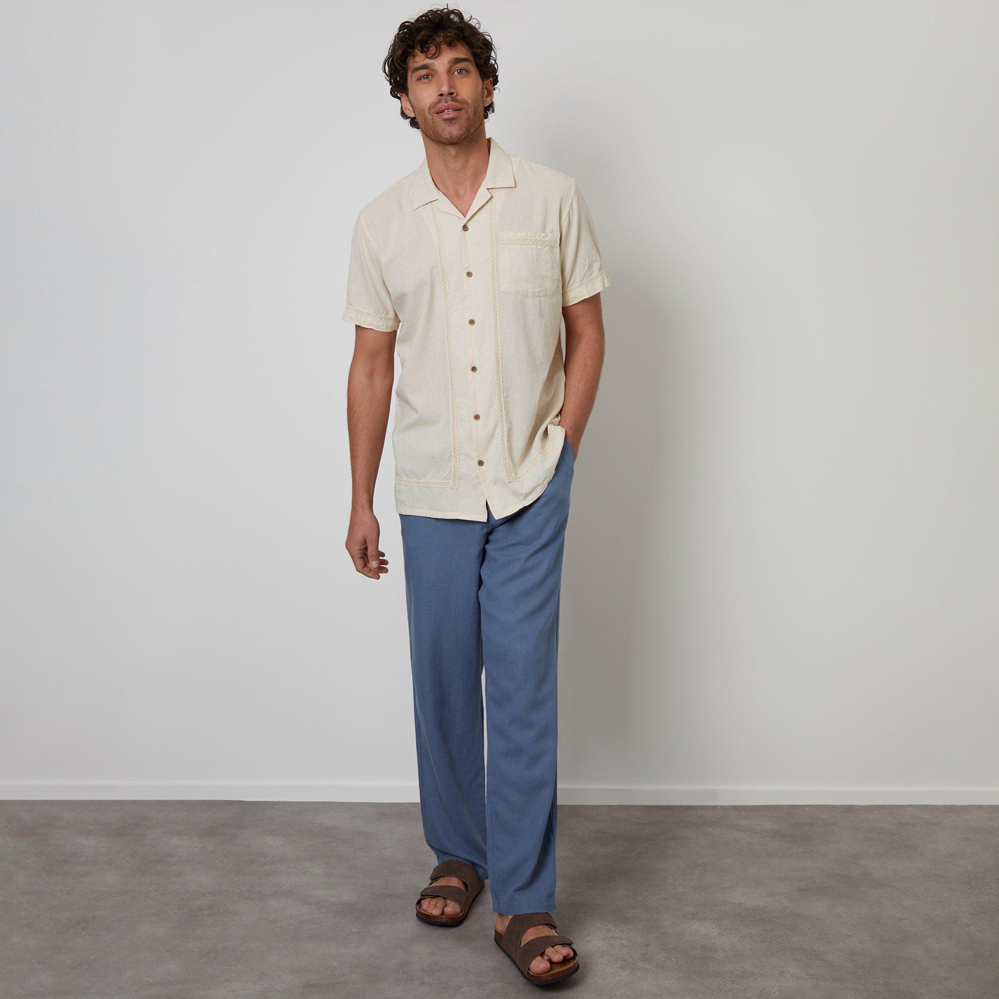 Blue - Threadbare - Annual Linen Blend Casual Trousers - 3