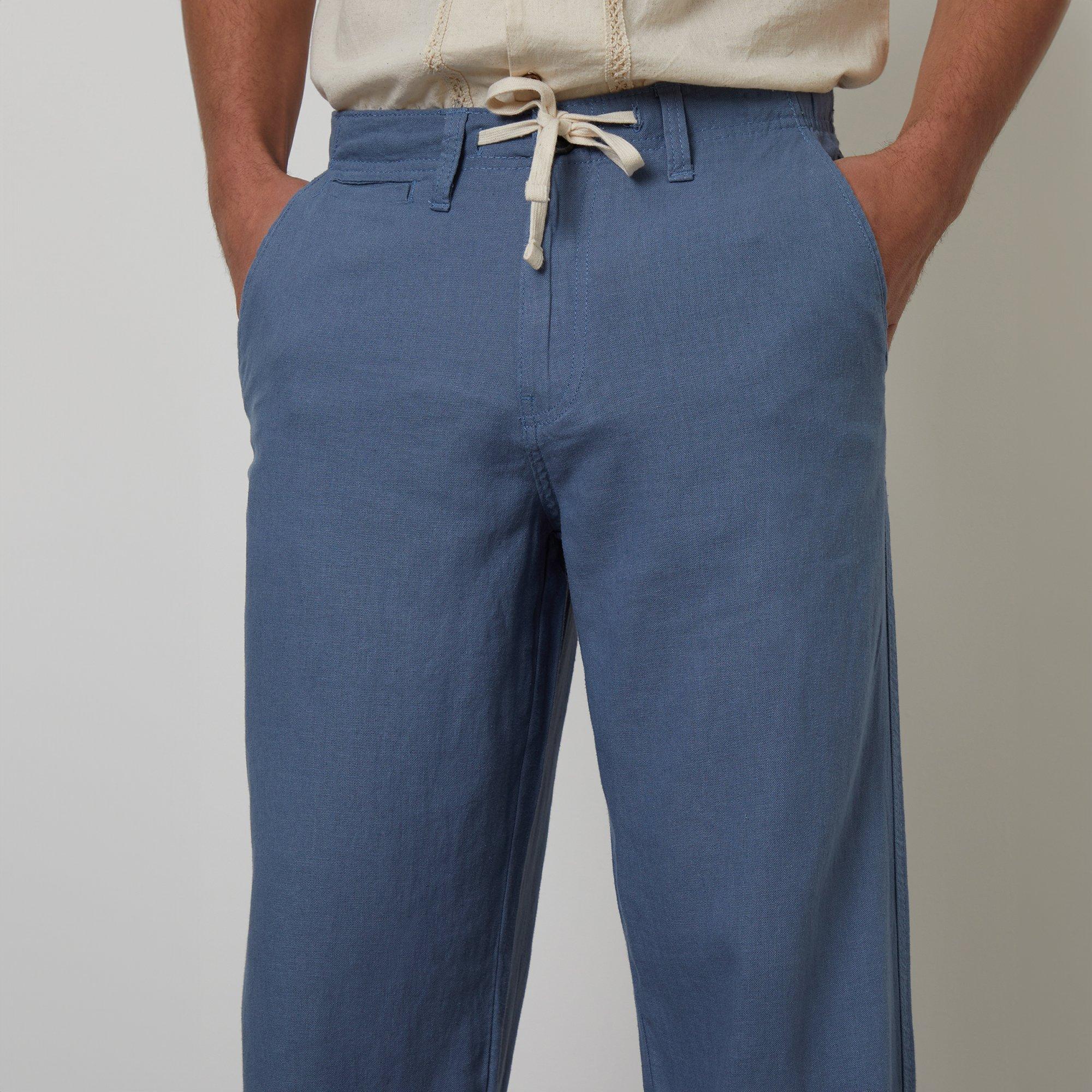 Blue - Threadbare - Annual Linen Blend Casual Trousers - 4