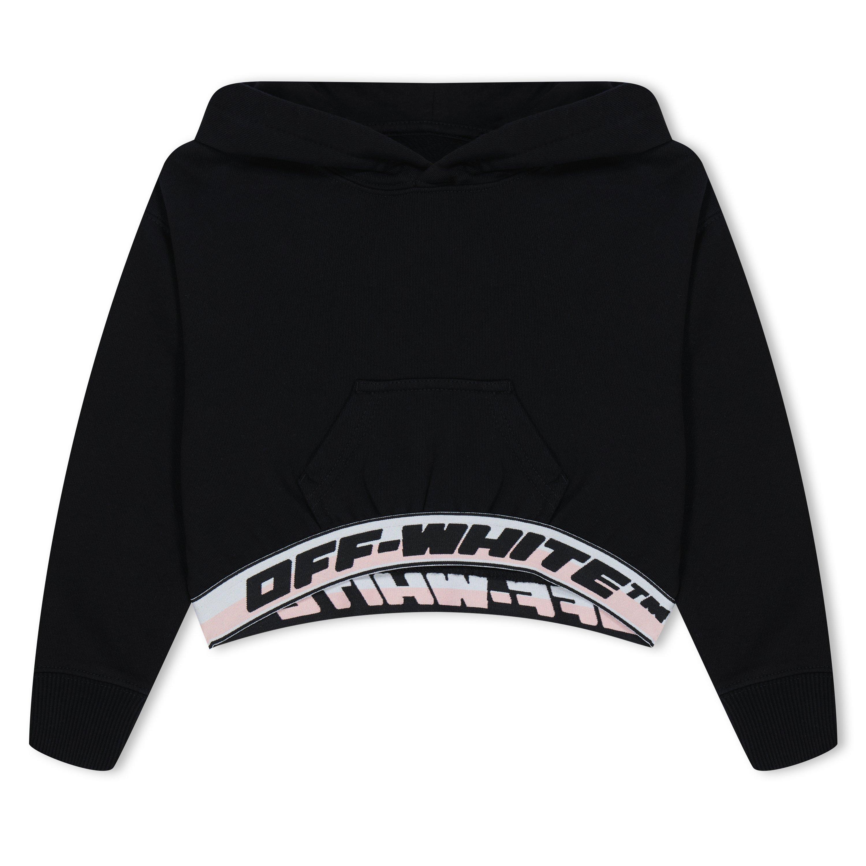 Black 1010 - Off White - Kids Logo Band Long-Sleeve Hoodie, Prominent Waistband - 1