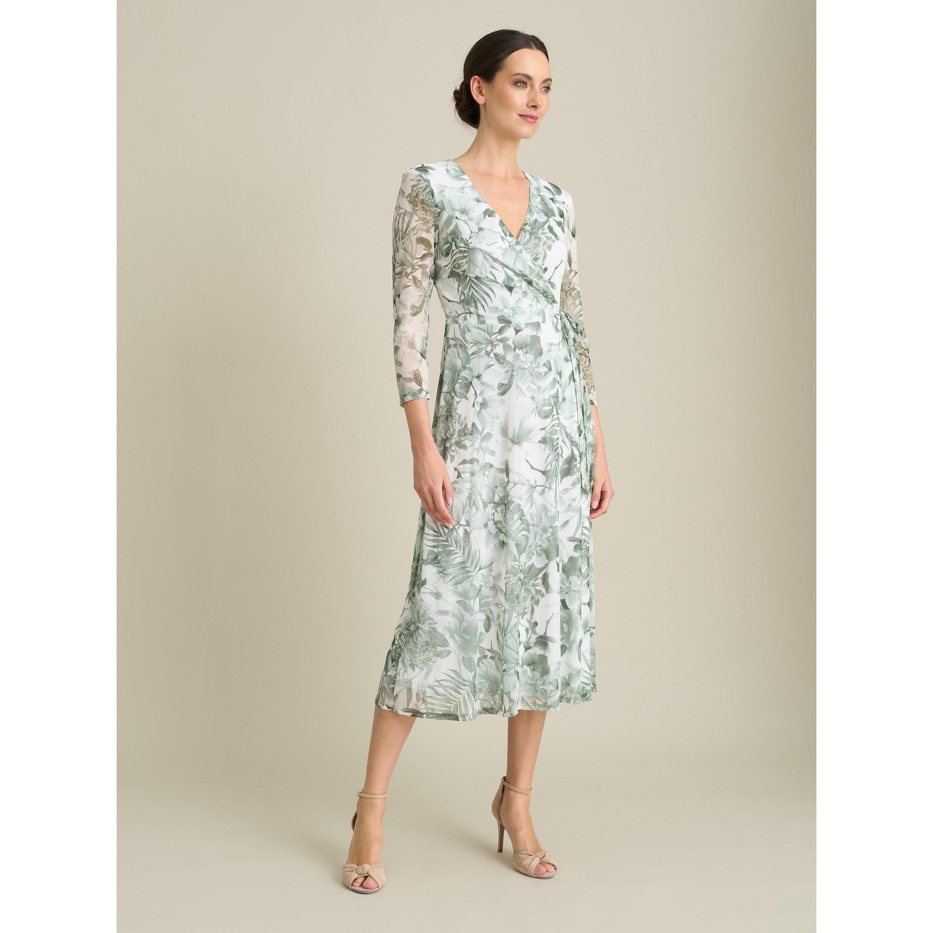 Green - Gina Bacconi - Nancie Floral Mesh Faux Wrap Dress - 1