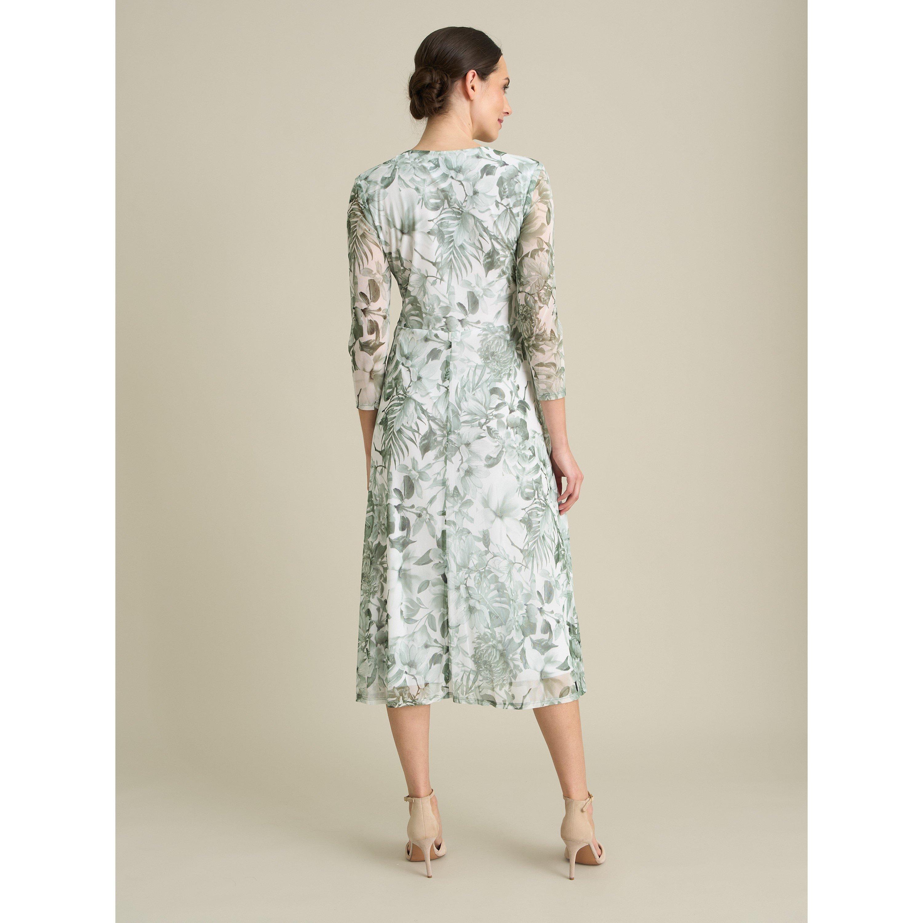 Green - Gina Bacconi - Nancie Floral Mesh Faux Wrap Dress - 2