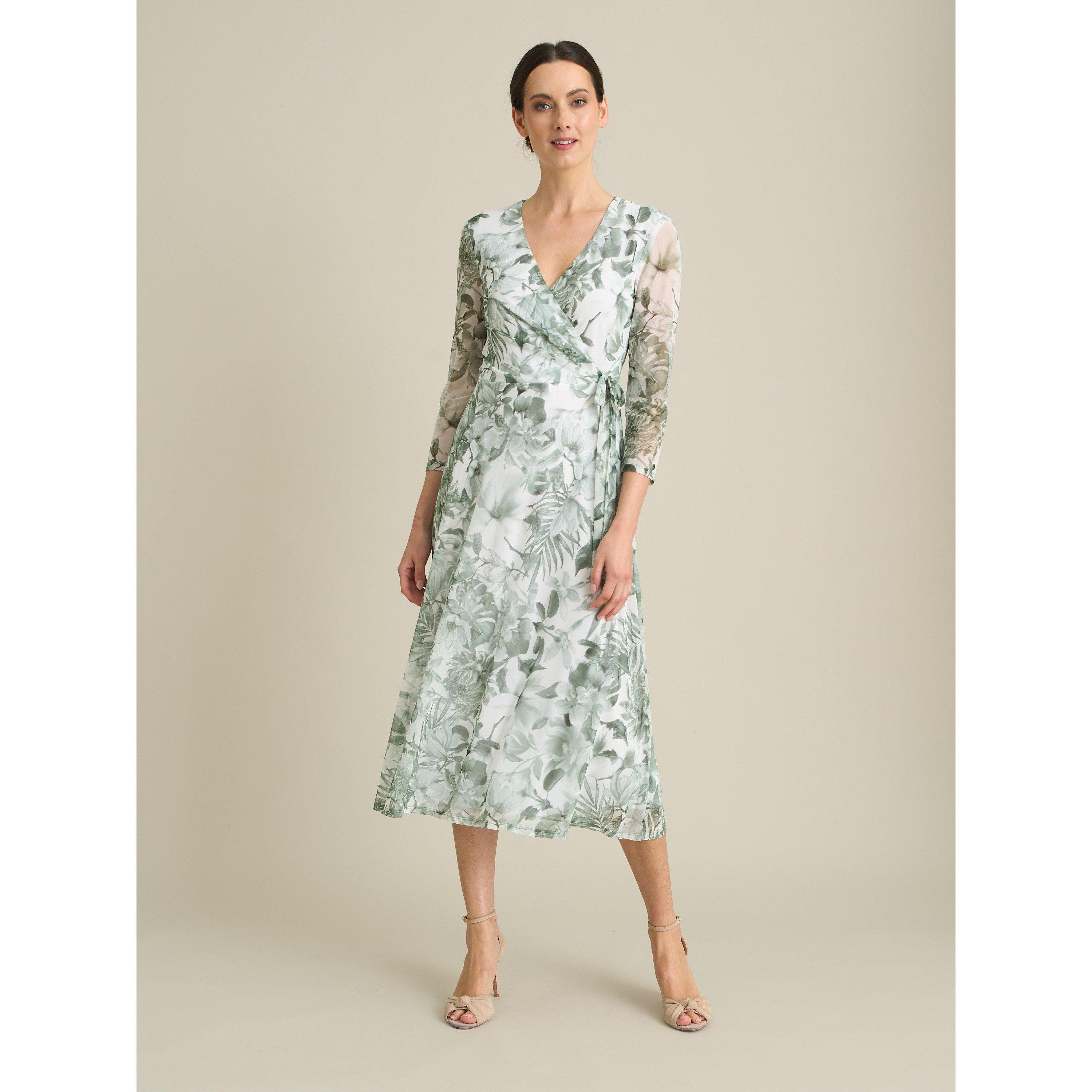 Green - Gina Bacconi - Nancie Floral Mesh Faux Wrap Dress - 3