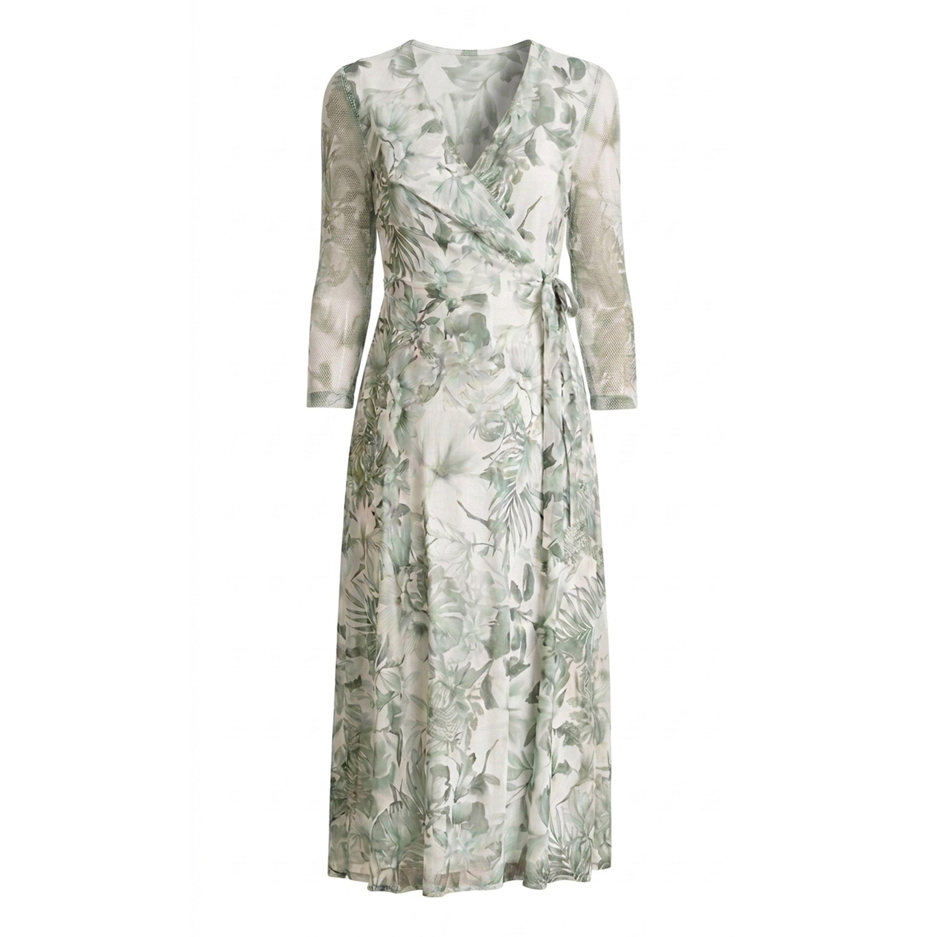 Green - Gina Bacconi - Nancie Floral Mesh Faux Wrap Dress - 4