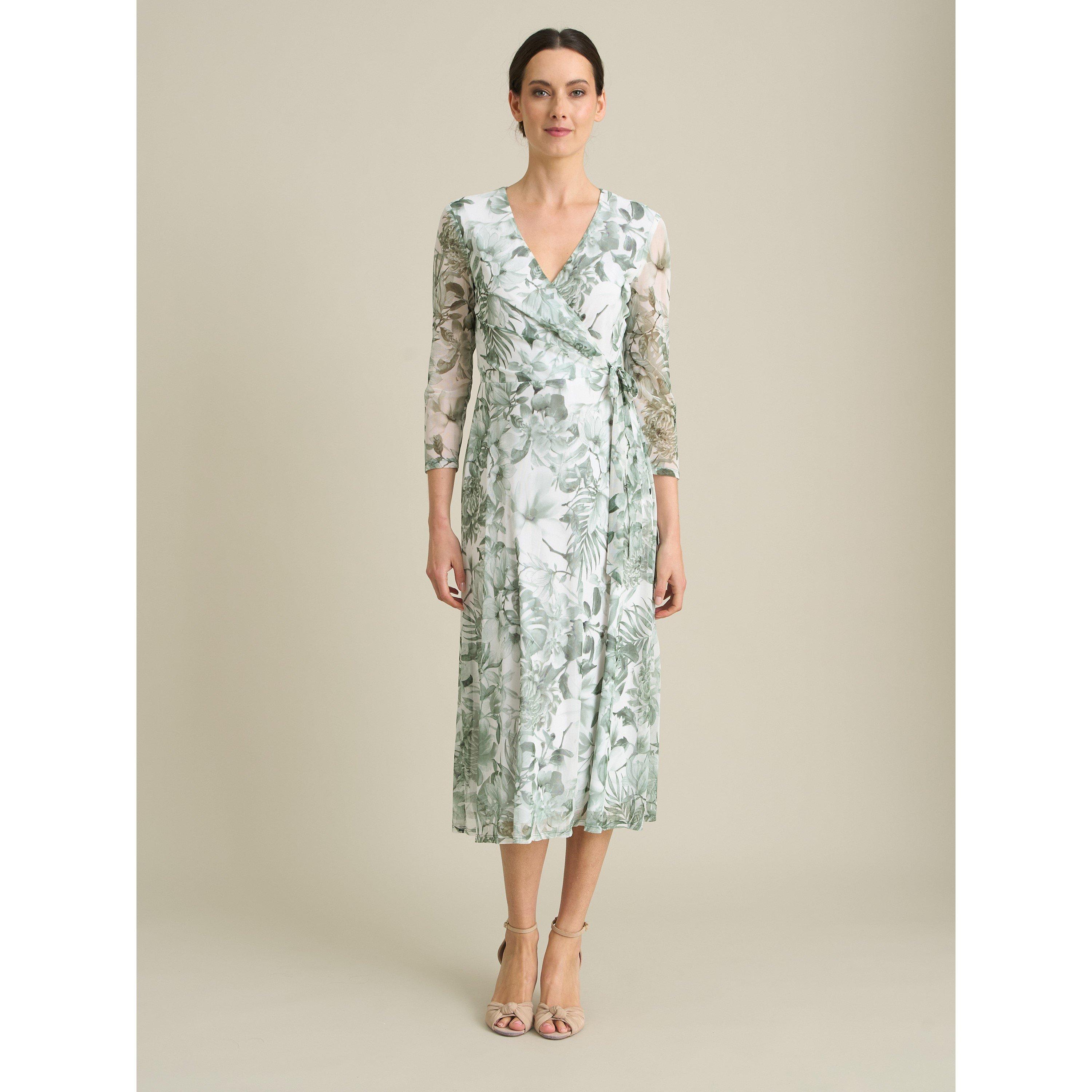 Green - Gina Bacconi - Nancie Floral Mesh Faux Wrap Dress - 6
