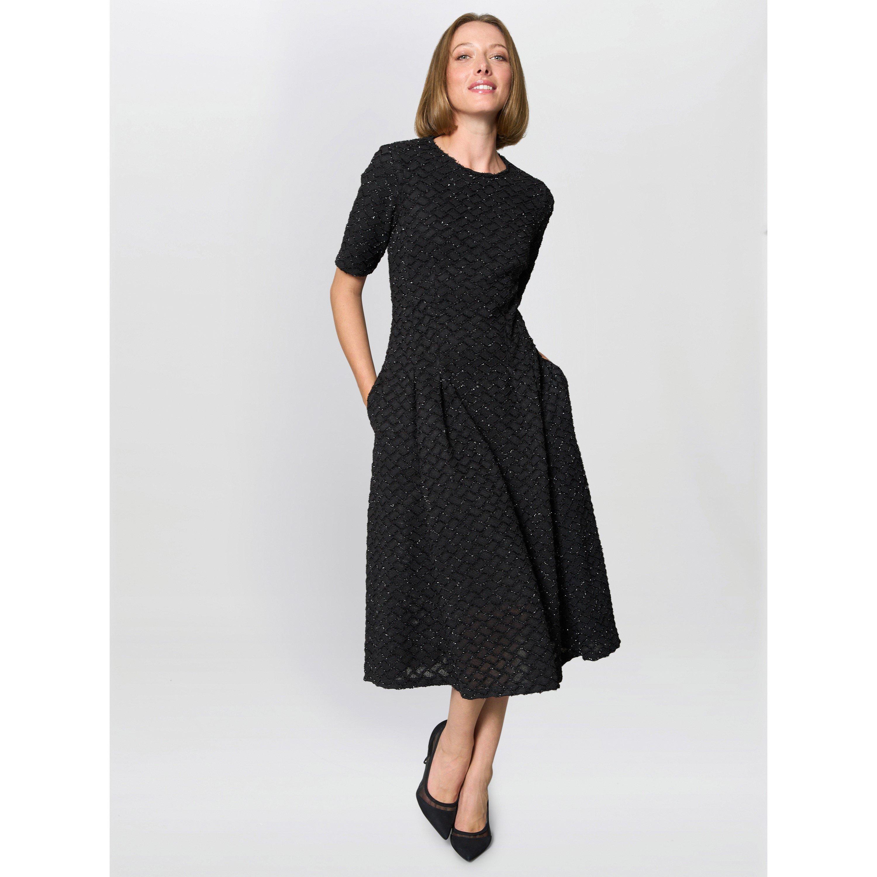 Black - Gina Bacconi - Charly Textured Fit And Flare Midi Dress - 4
