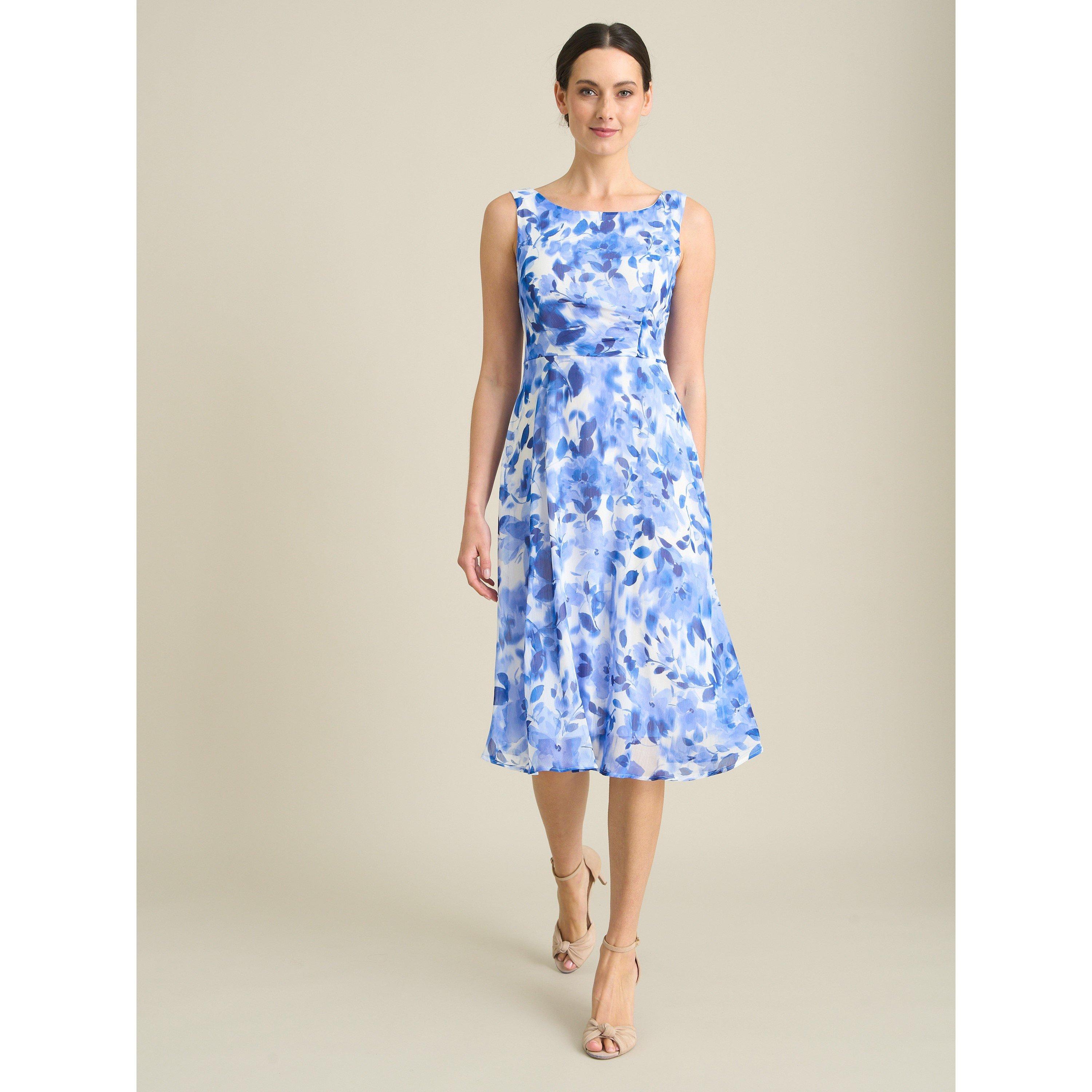 Blue - Gina Bacconi - Noreen Chiffon Floral Midi Dress - 6